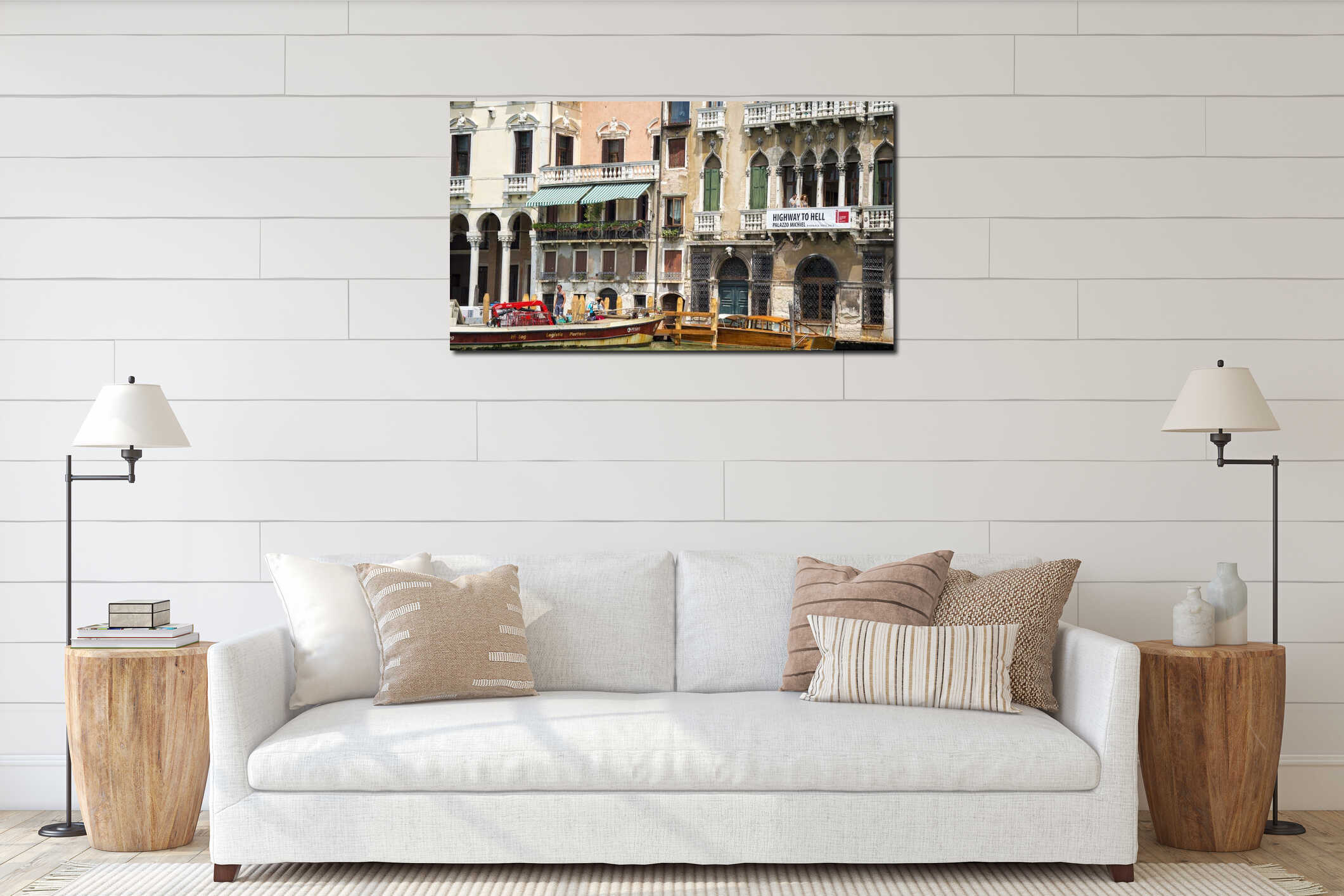 The palaces and historical houses from the Grand Canal, Venice, Italy . Bridges, palaces and the sea. interior mockup
