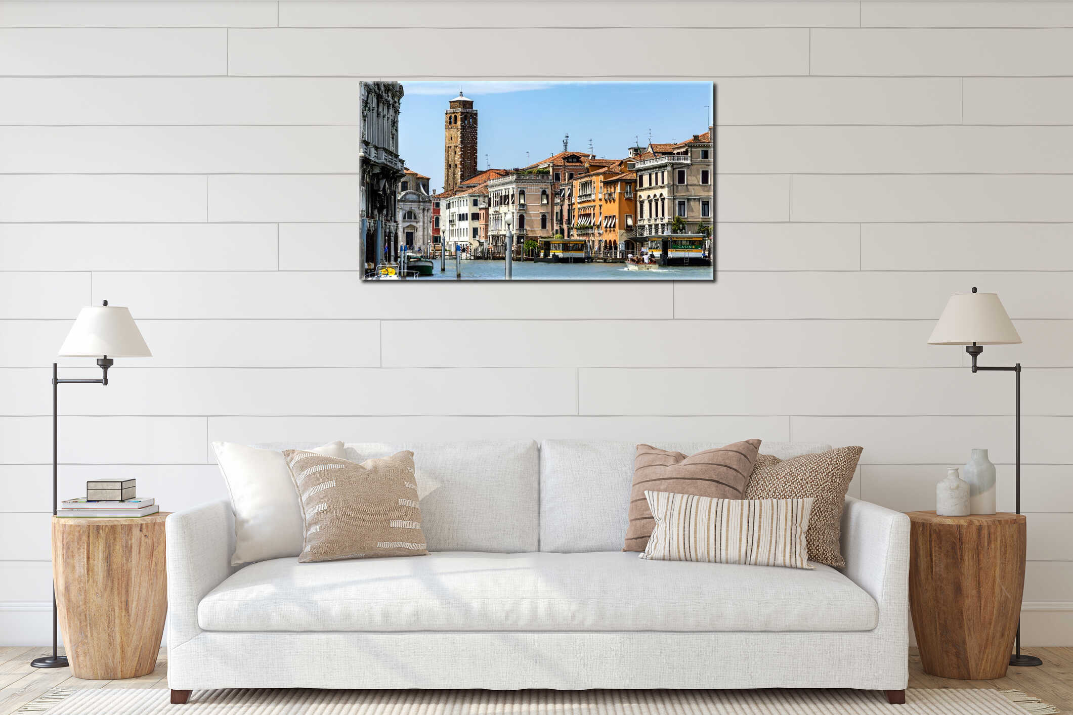 The palaces and historical houses from the Grand Canal, Venice, Italy . Bridges, palaces and the sea. interior mockup