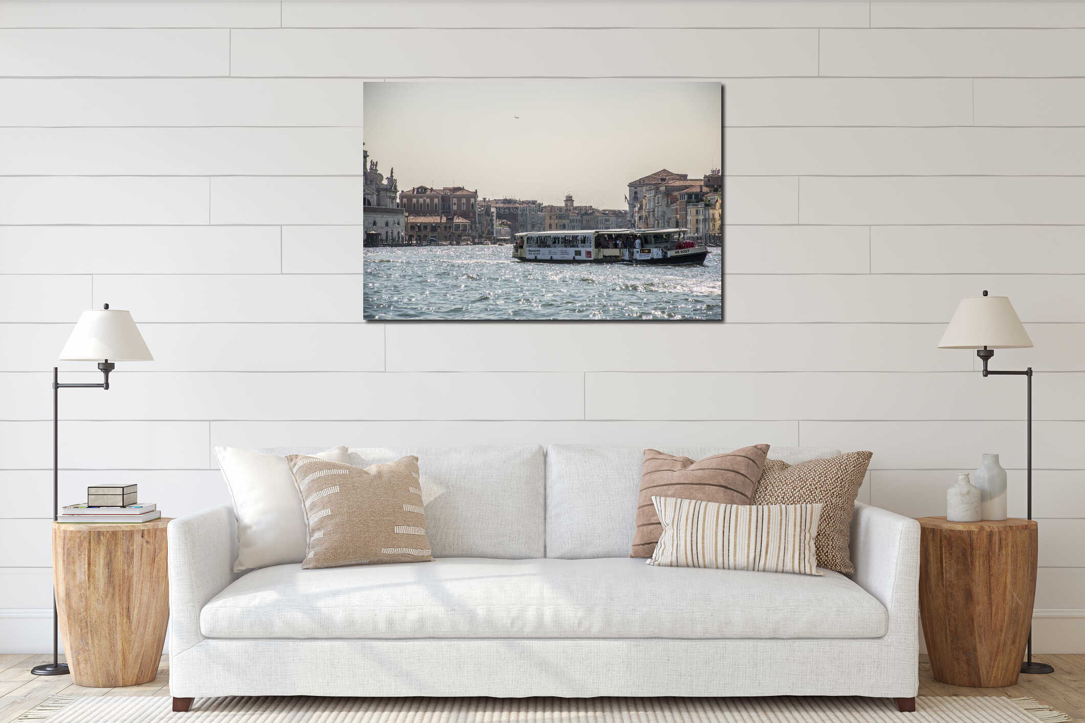 The palaces and historical houses from the Grand Canal, Venice, Italy . Bridges, palaces and the sea. interior mockup