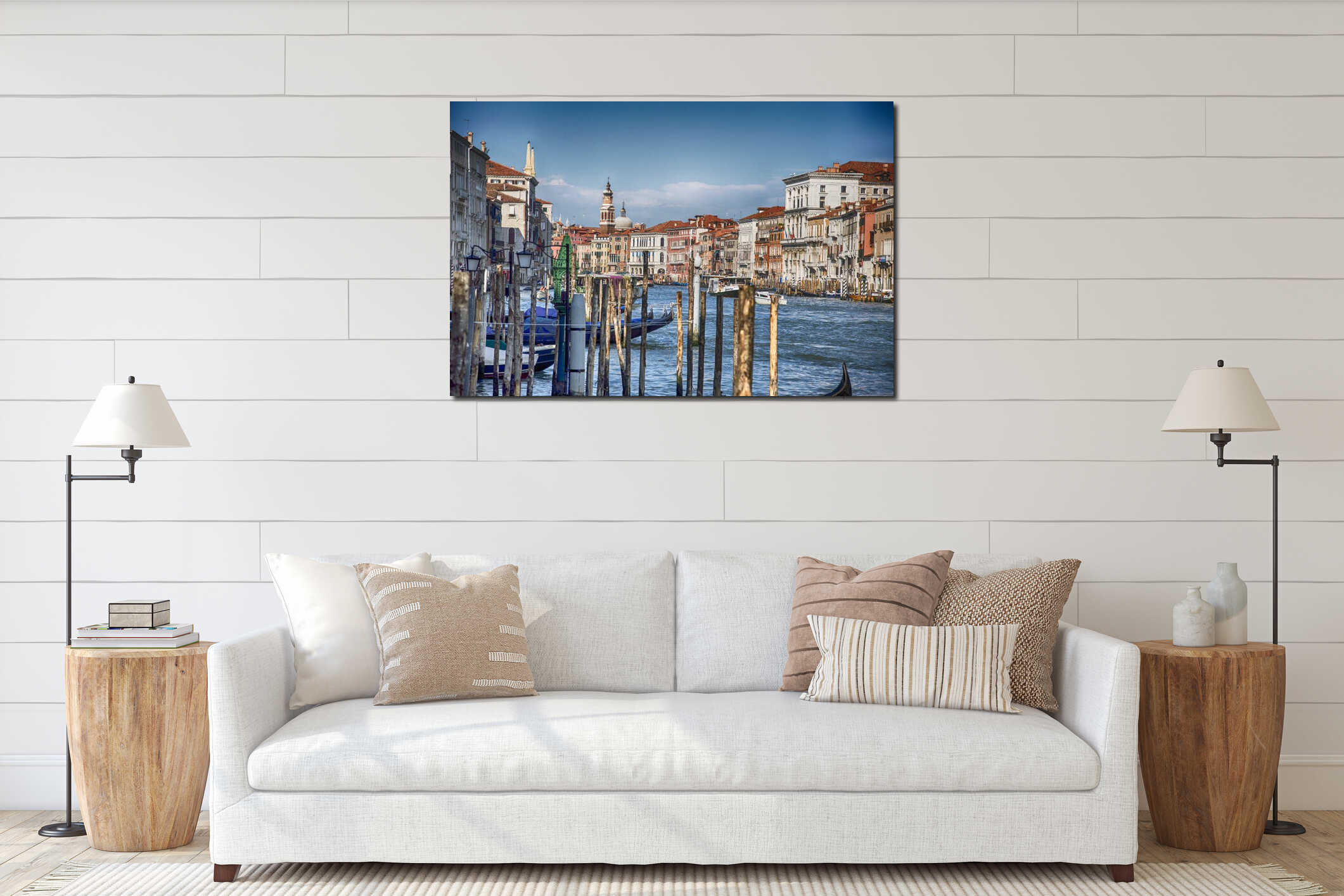 The palaces and historical houses from the Grand Canal, Venice, Italy . Bridges, palaces and the sea. interior mockup
