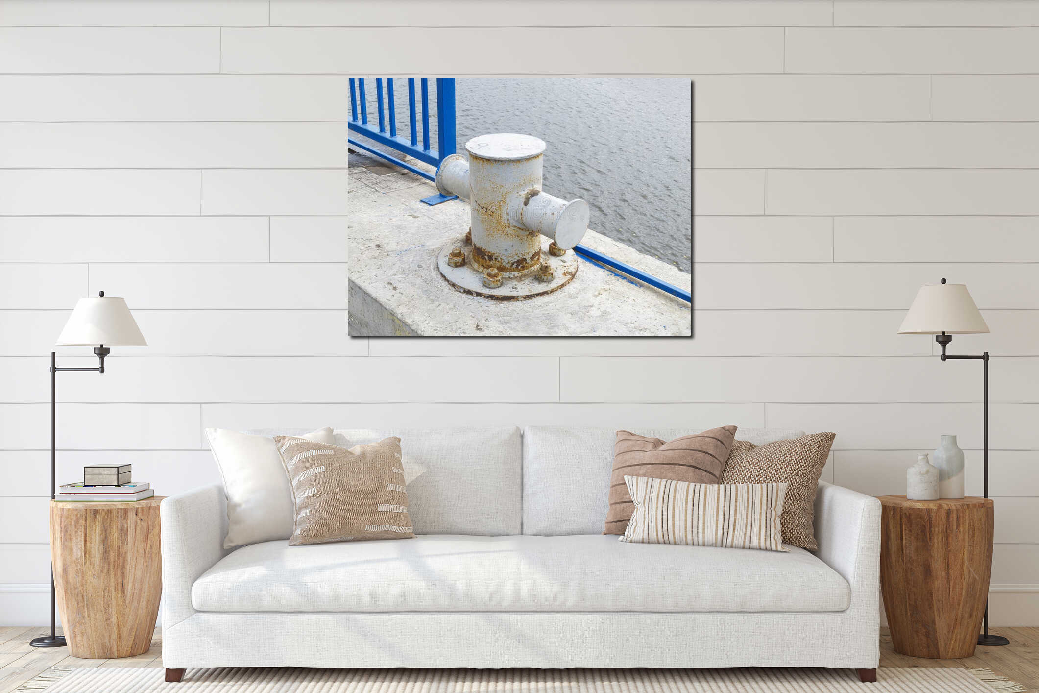 mooring at the berth by the river in the port interior mockup