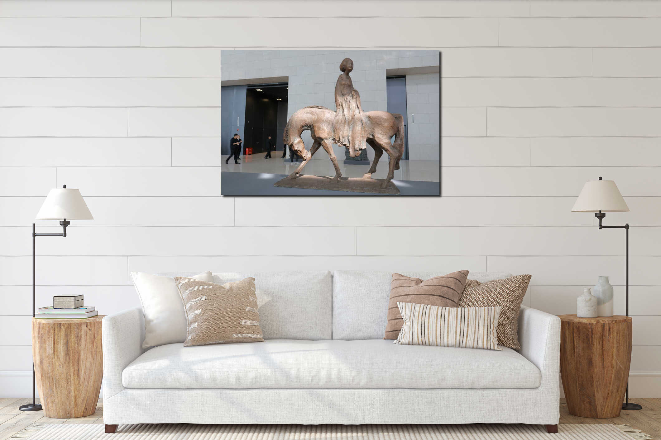 Ancient lady equestrian statue in the hall of the National Museum of China, adobe rgb interior mockup