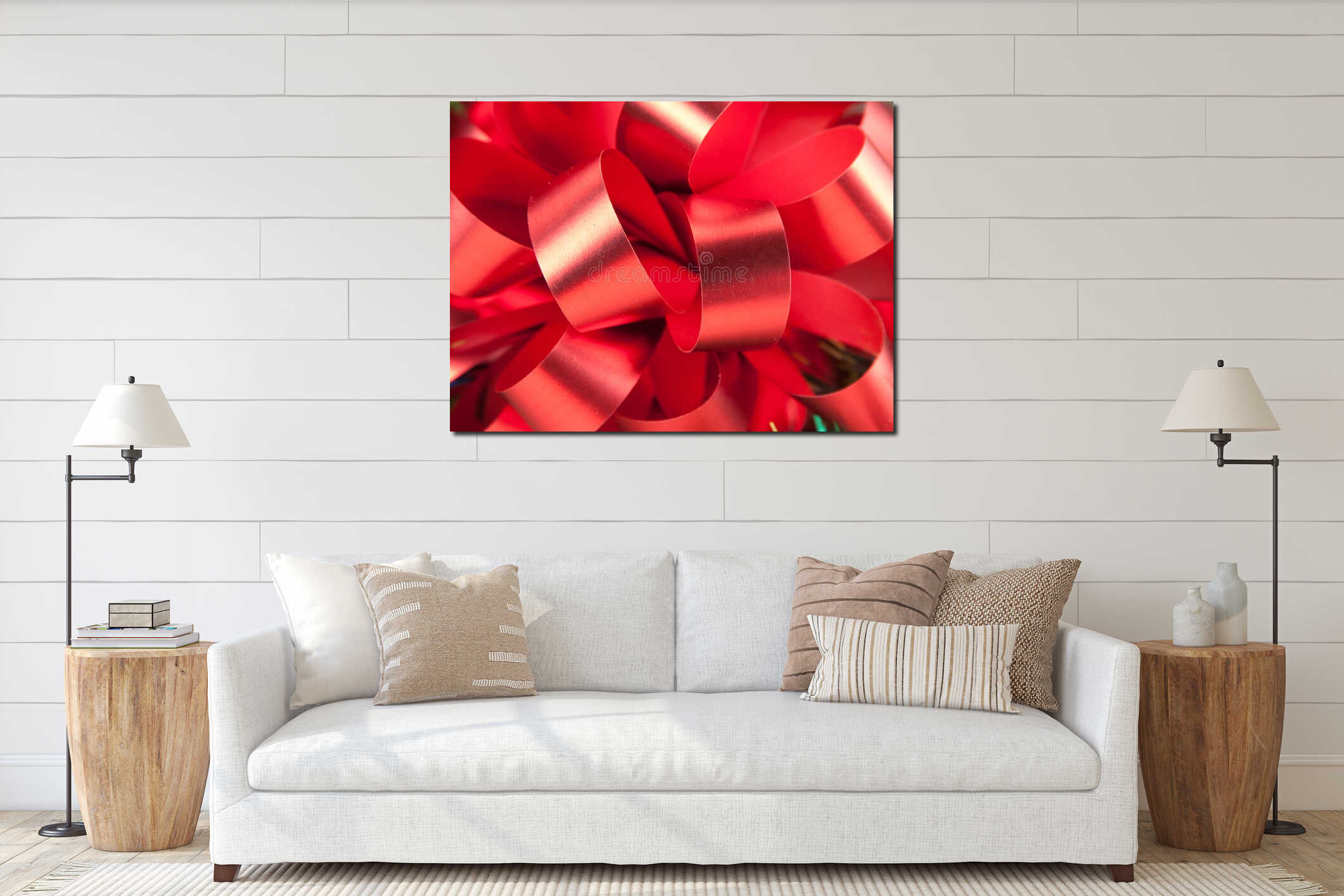 Close-up of big red bow interior mockup