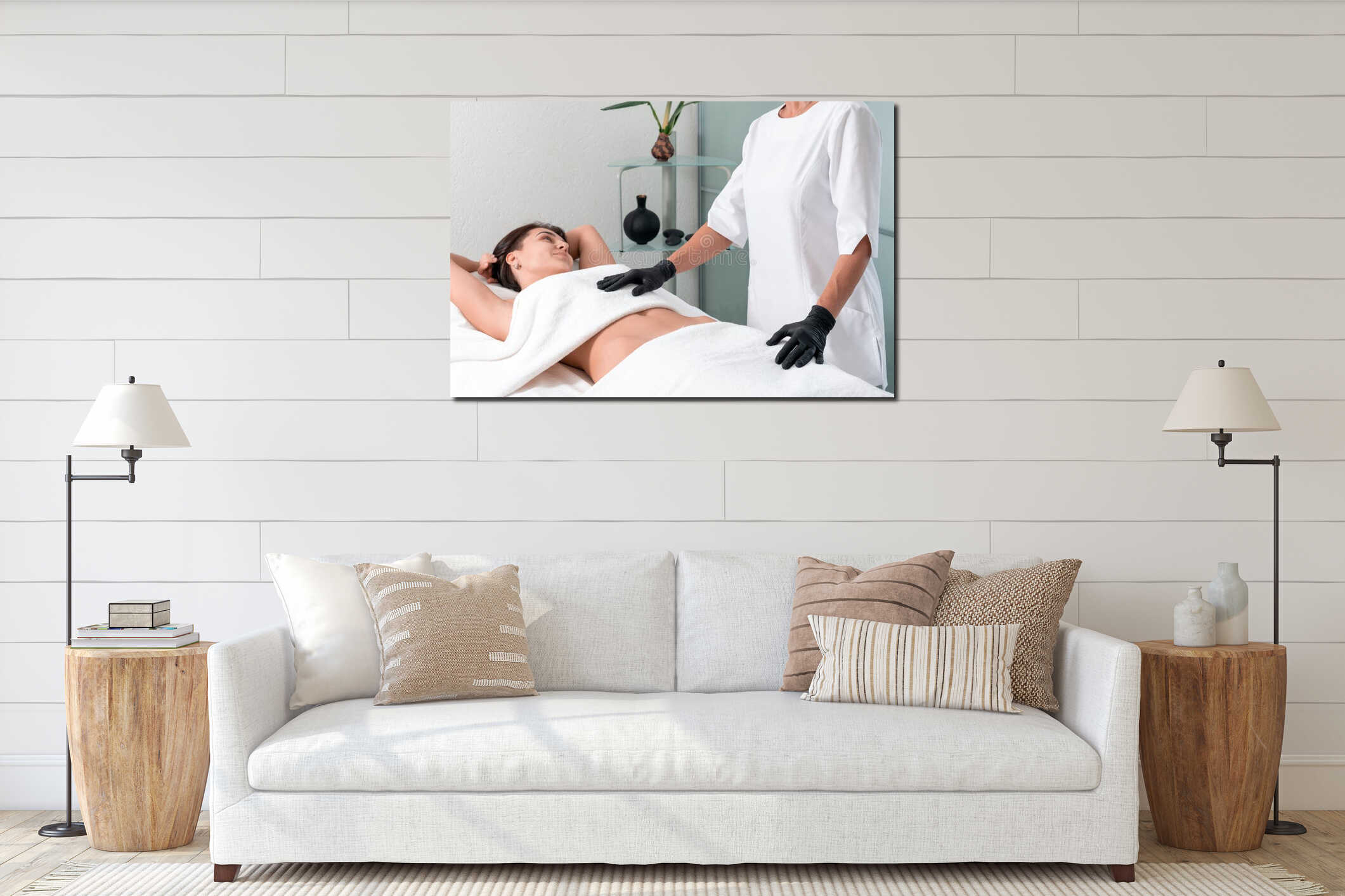 Spa woman. Female enjoying relaxing cosmetology and spa centre. Body care, skin care, wellness, wellbeing, beauty interior mockup