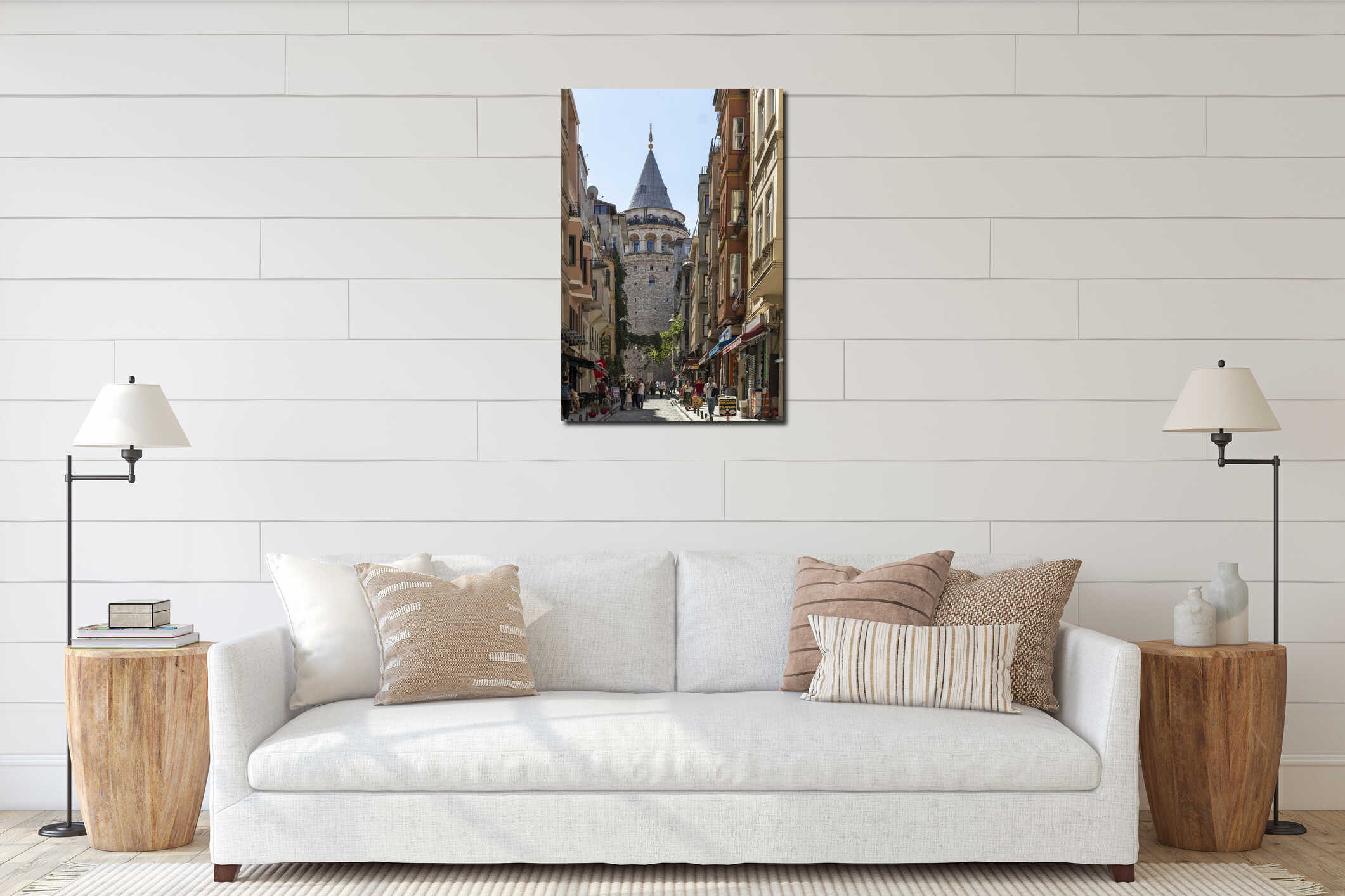 Ancient Galata Tower at the center of city of Istanbul interior mockup