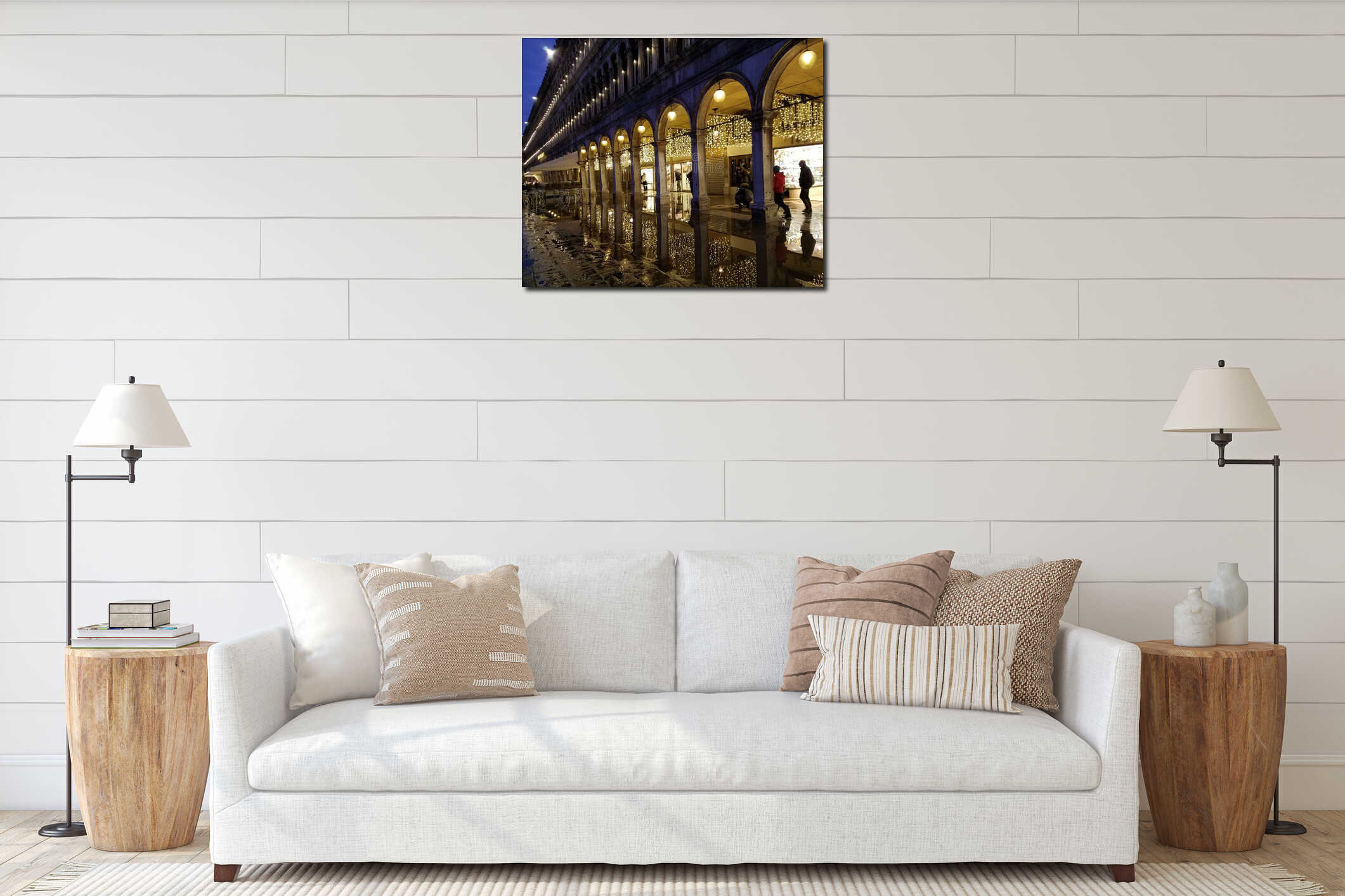 Nighttime view of San Marco Plaza in Venice, Italy interior mockup