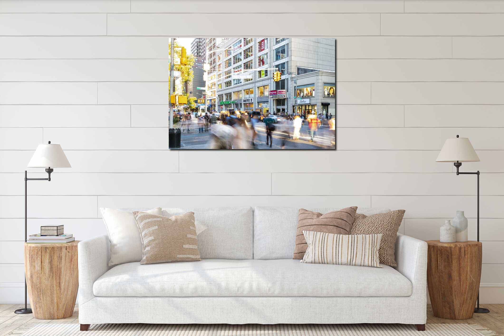 New York City - Diverse crowds of people walk through the crowded intersection on 14th Street at Union Square Park interior mockup