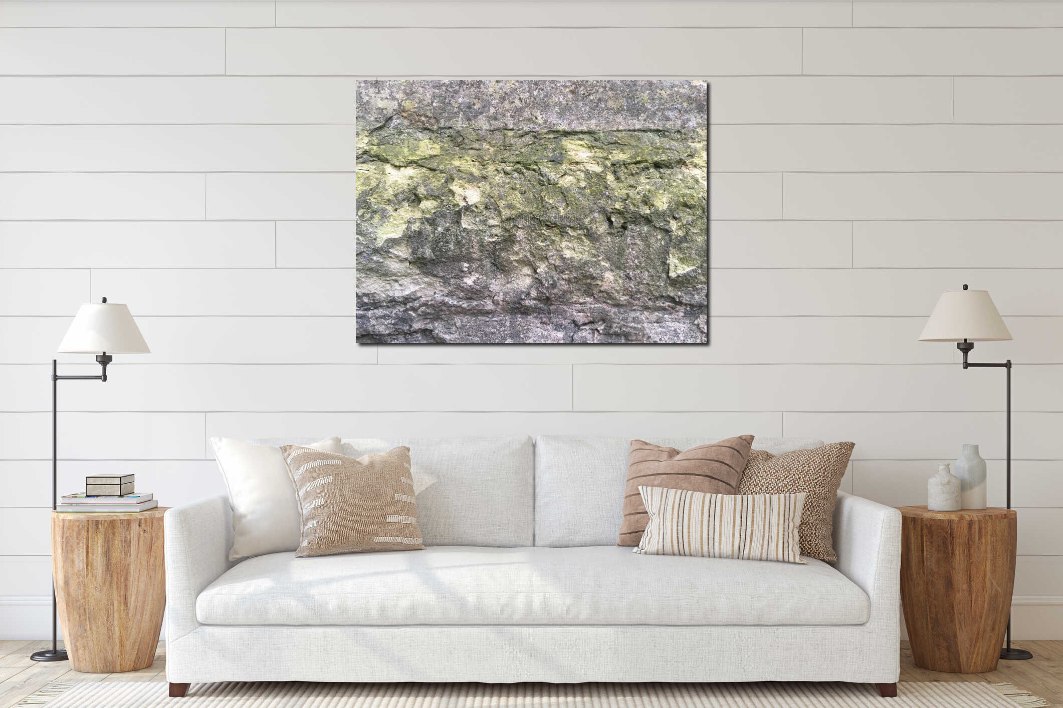 Large stone wall of an old building interior mockup