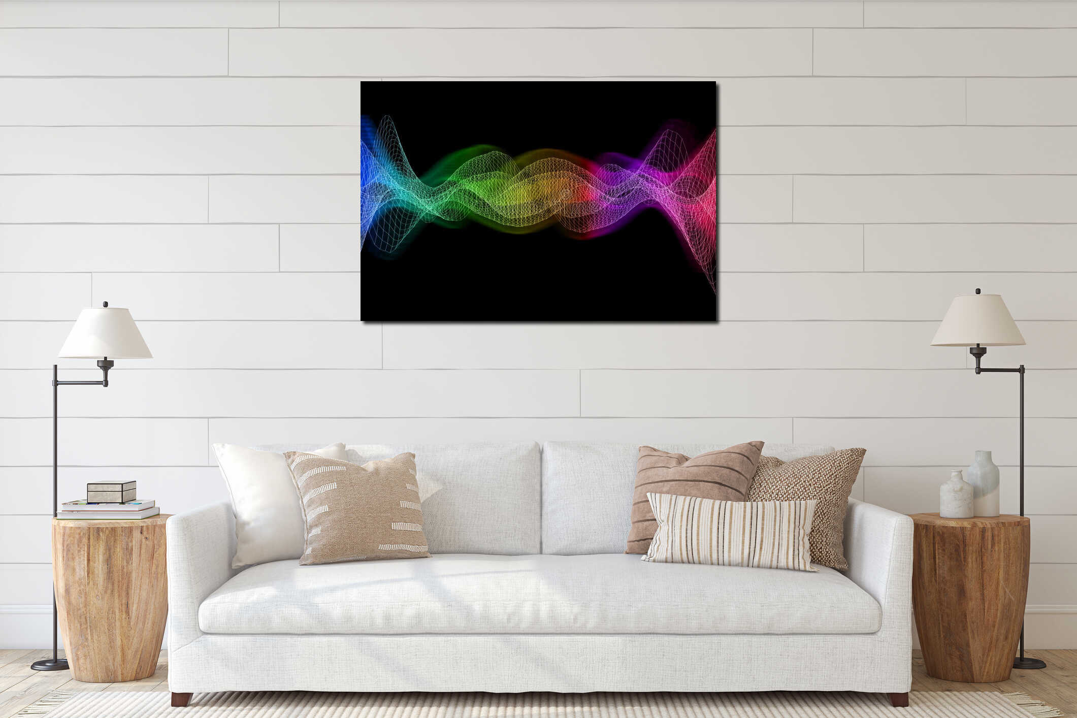 Abstract wave lines colorful sound music technology science interior mockup