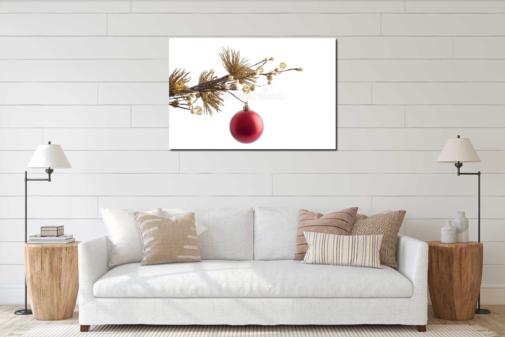 Red christmas bal interior mockup