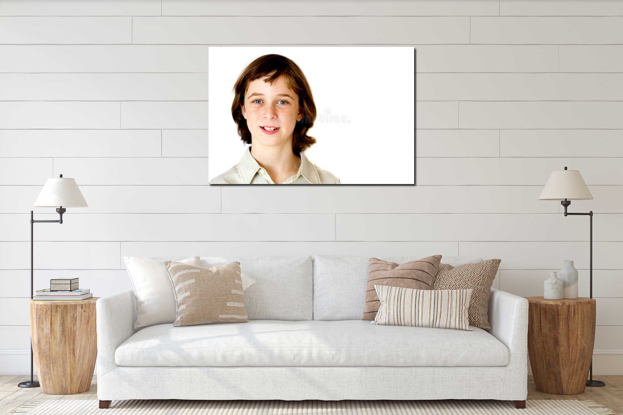 Portrait teenager boy interior mockup