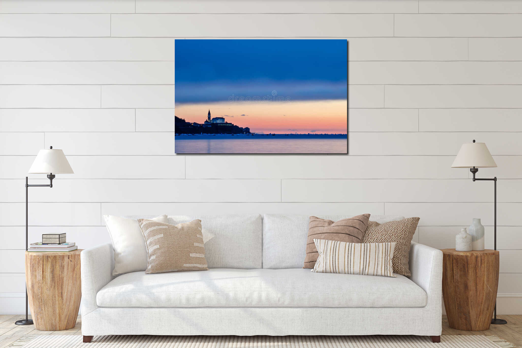 Sunset sky over the coast of Piran, Slovenia interior mockup
