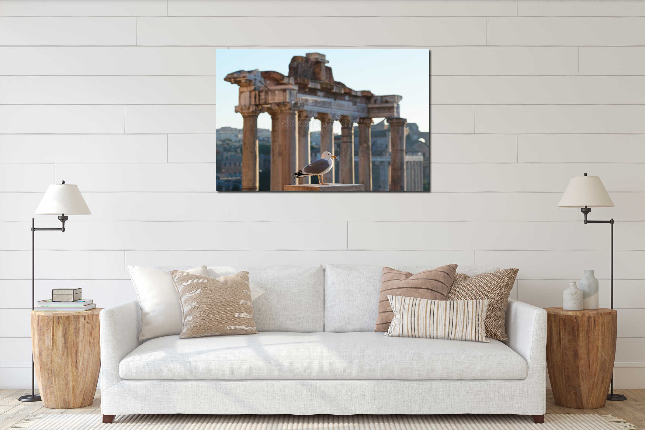 Seagull in the ruins interior mockup