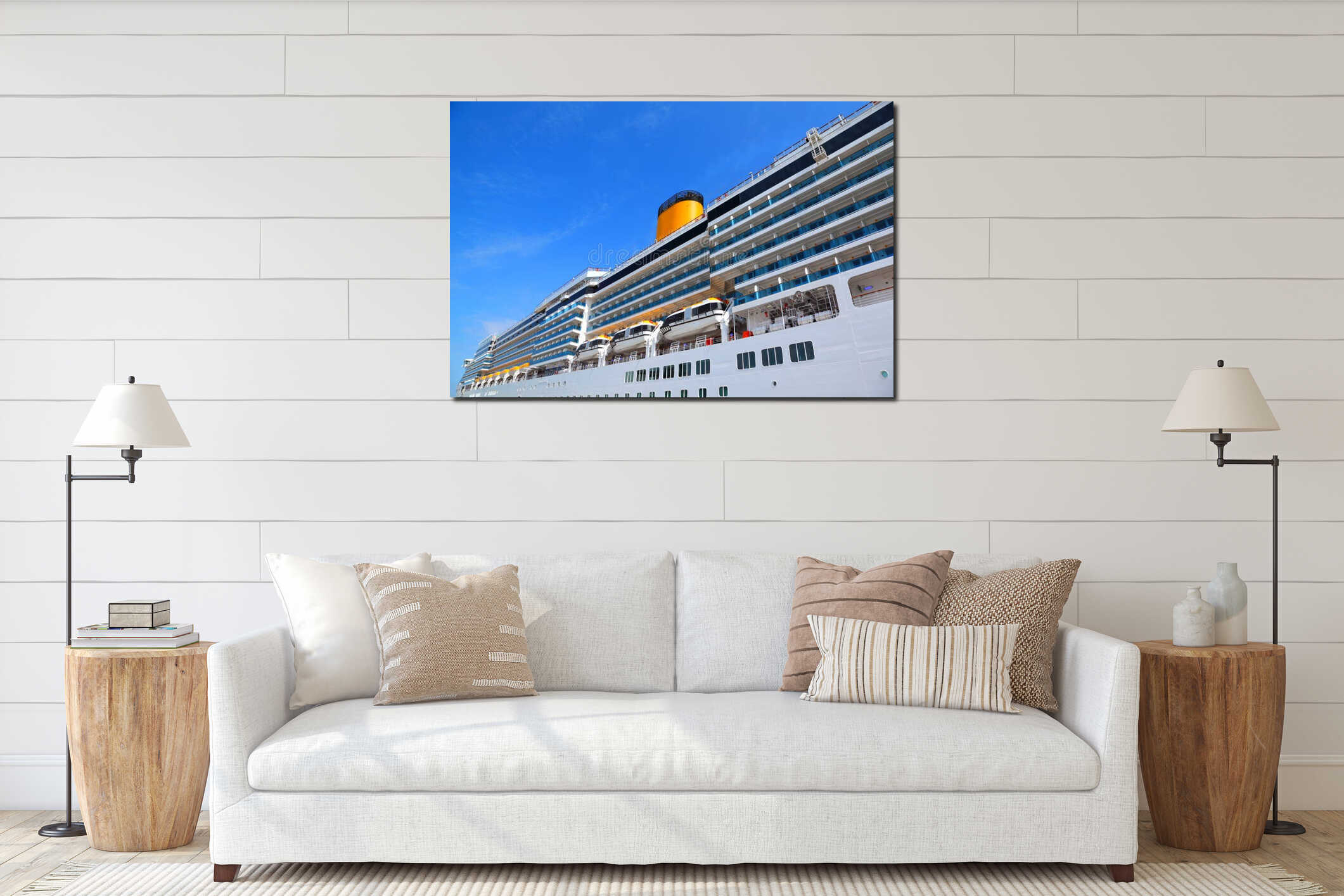 Large cruise ship with balcony interior mockup