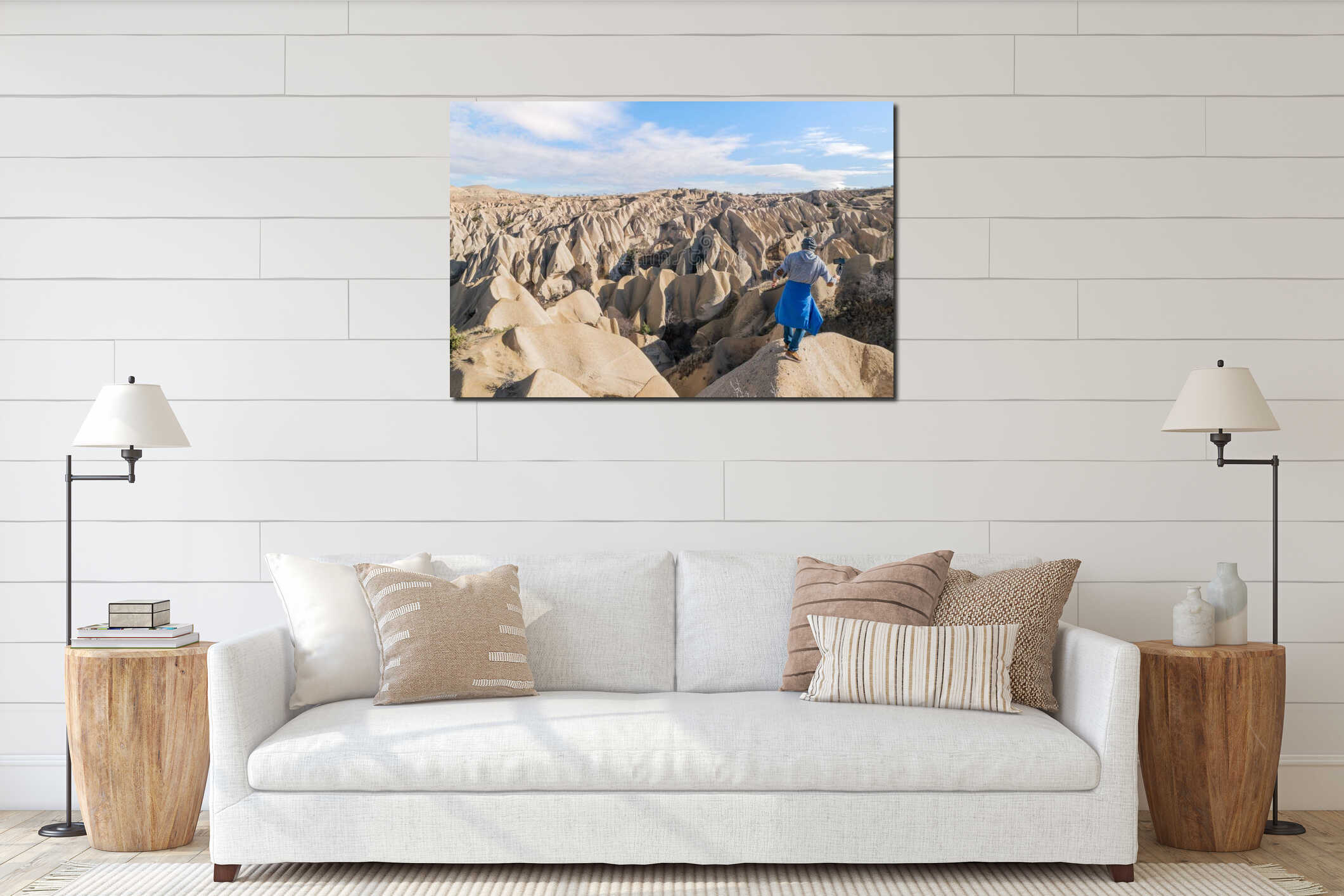 Person is enjoying travelling interior mockup