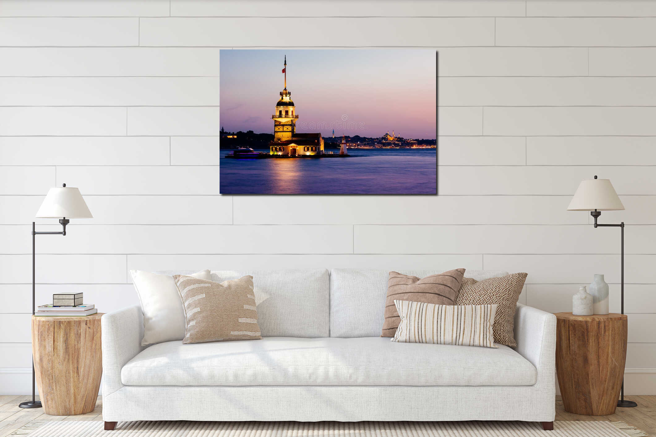 View of the Maiden tower at sunset, Istanbul, Turkey interior mockup