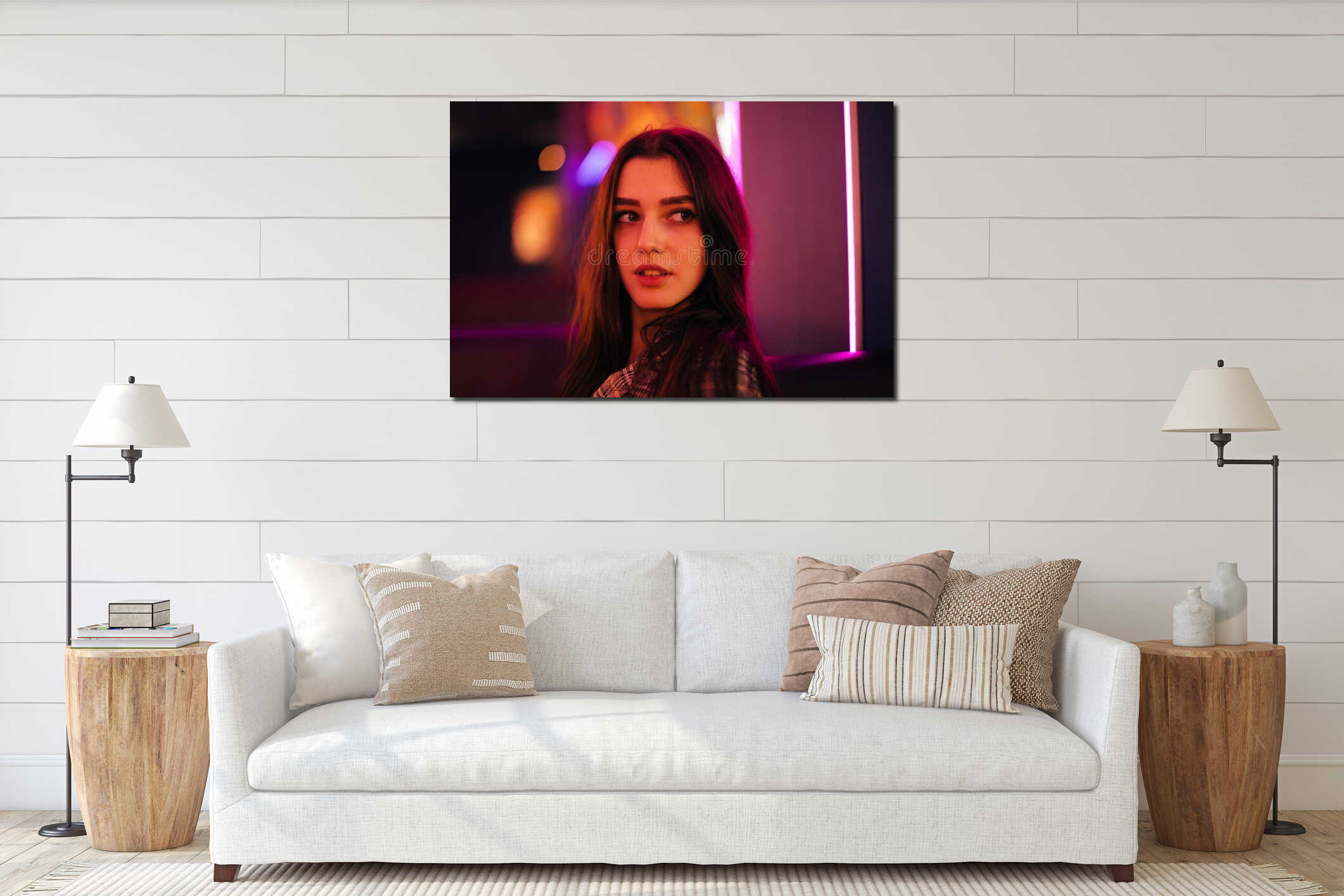 Night Portrait Of Young Woman interior mockup