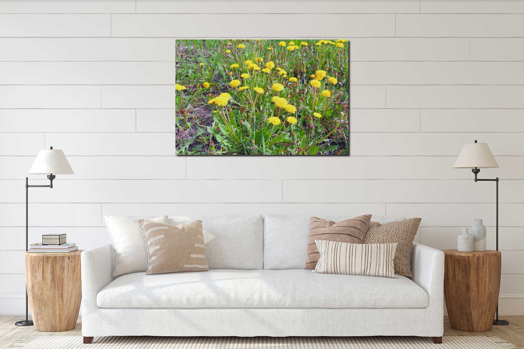 Dandelions in spring bloom interior mockup