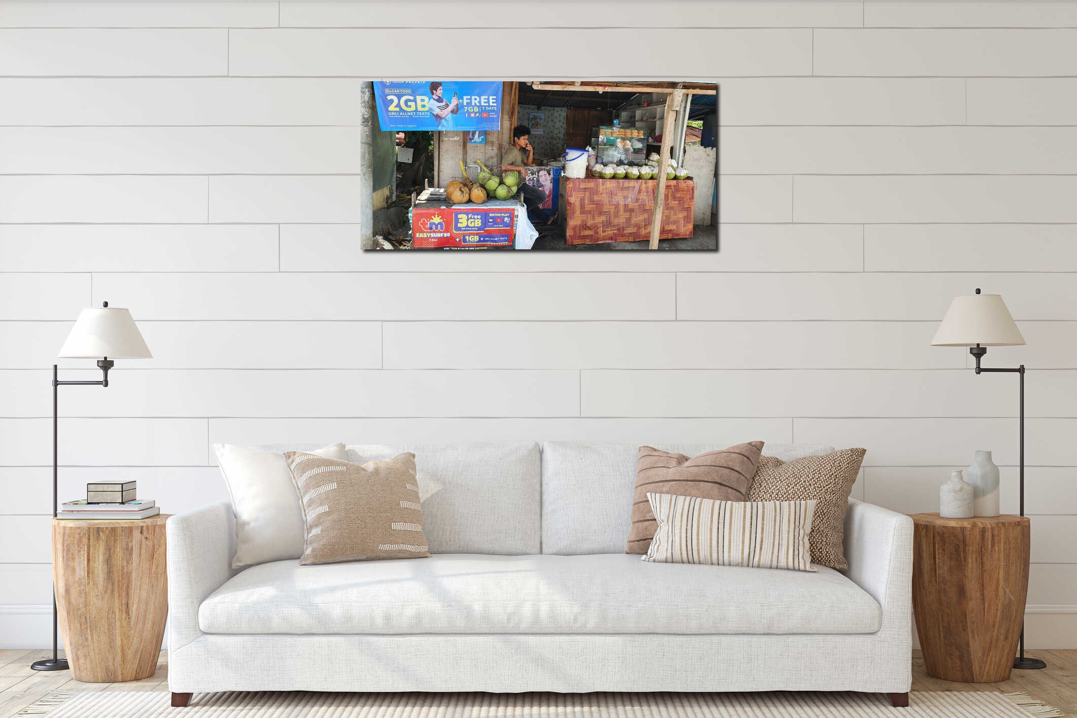 Young Man Sells Coconut Fruits at Roadside in the Philippines, Asia interior mockup