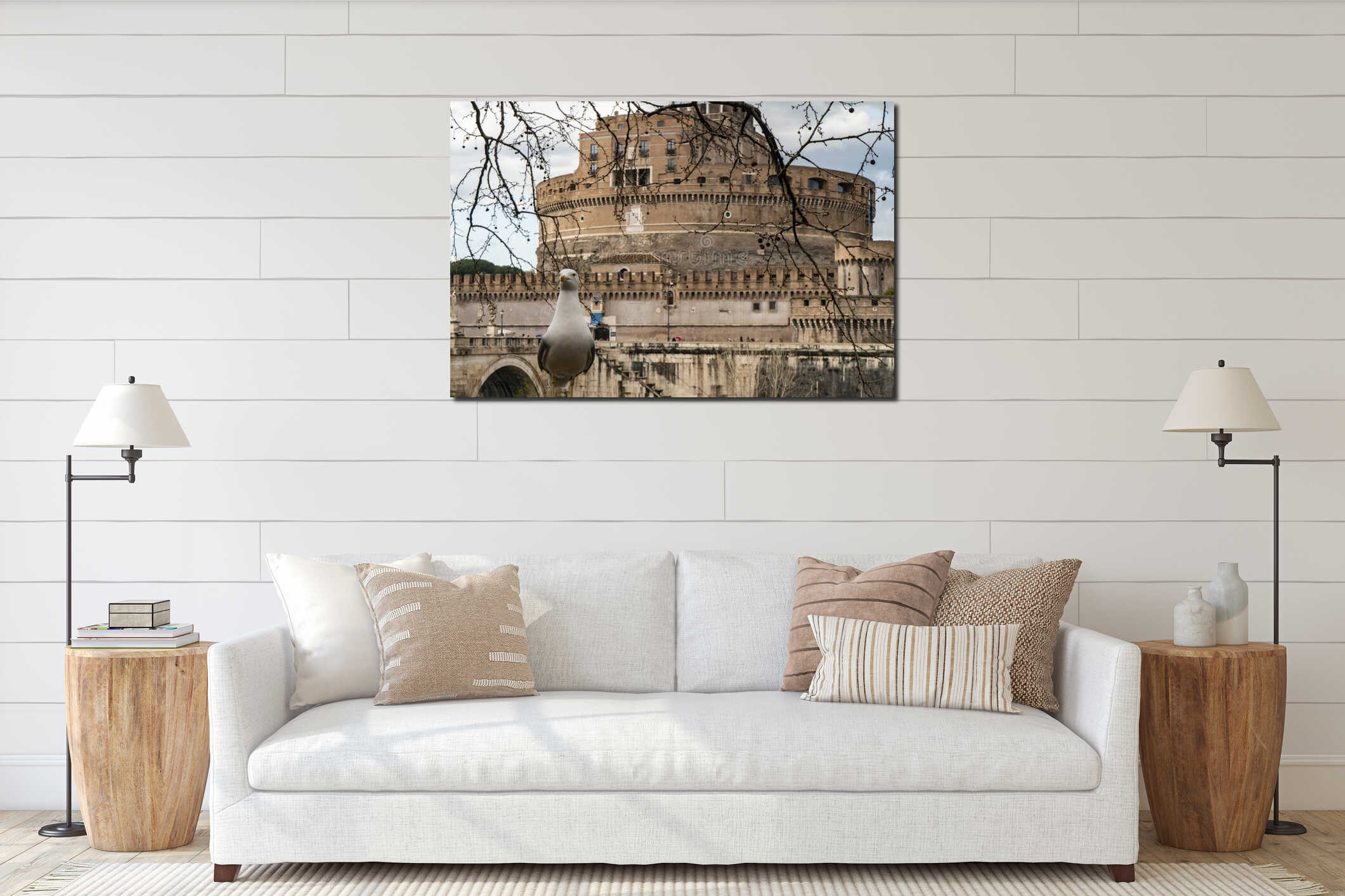 Seagull with Castel Sant Angelo in Rome in Italy in the background interior mockup