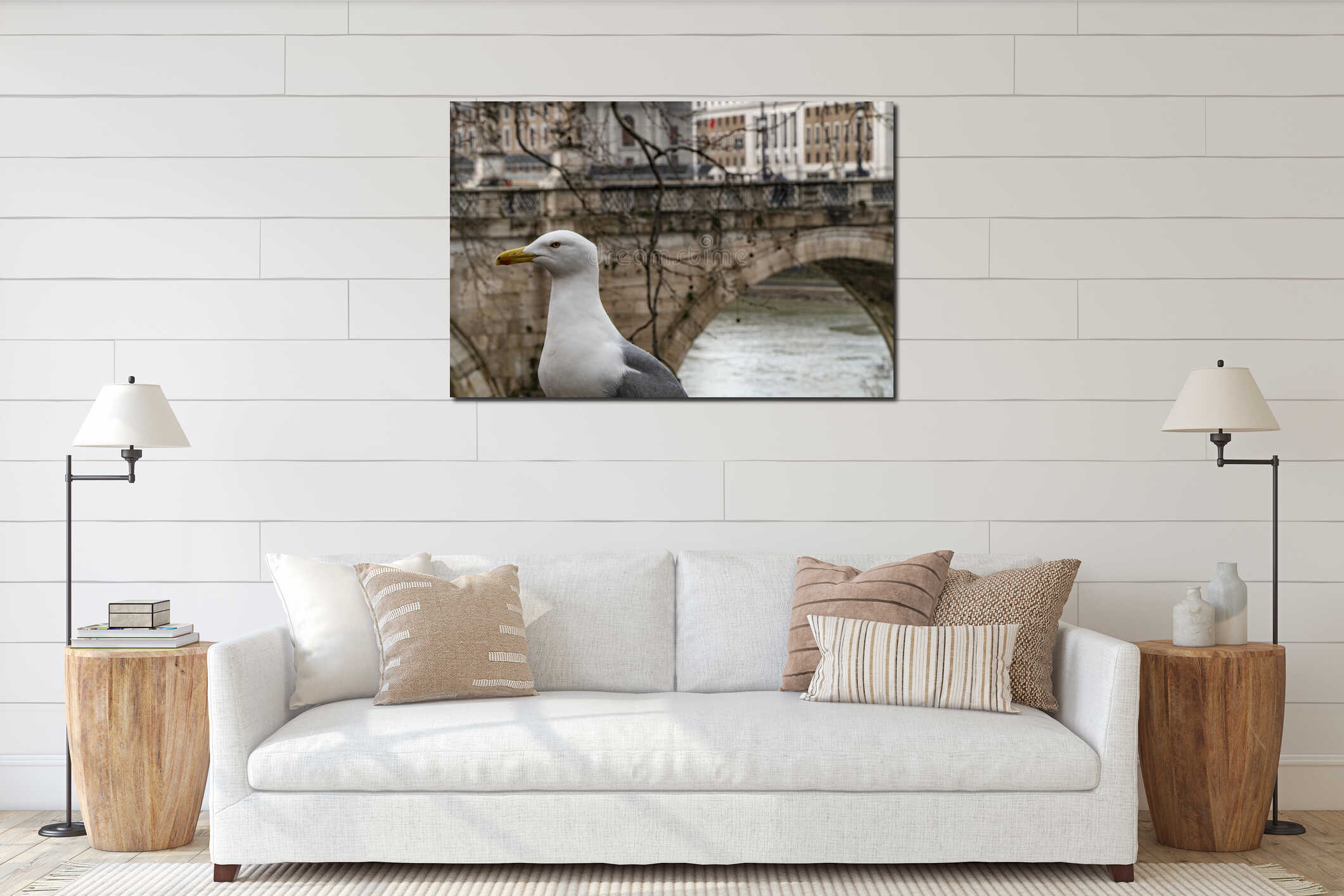 Seagull with Castel Sant Angelo in Rome in Italy in the background interior mockup