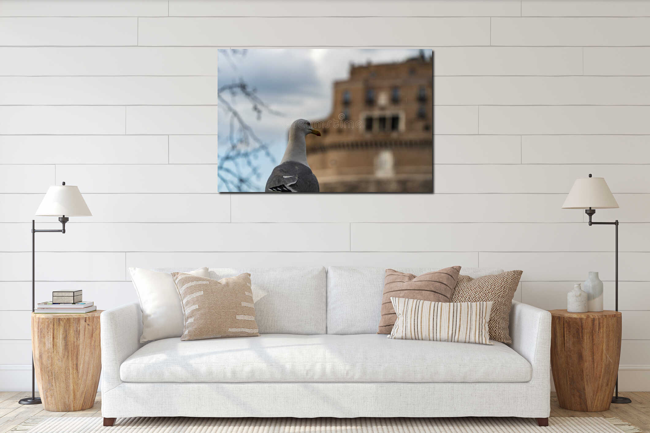 Seagull with Castel Sant Angelo in Rome in Italy in the background interior mockup