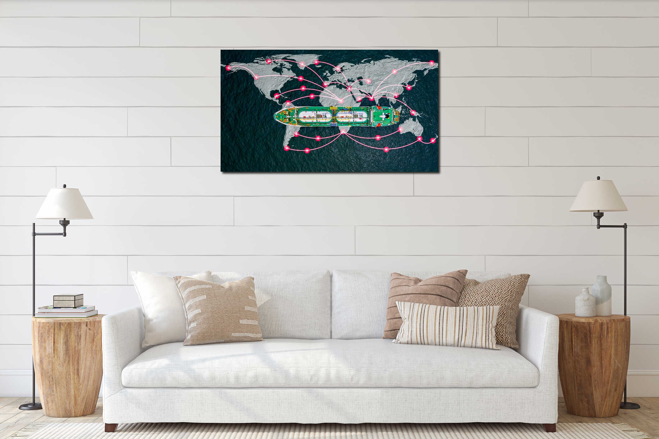 Aerial view LPG tanker ship, Global business liquefied petroleum gas form refinery petrochemical industry, Oversea commercial interior mockup