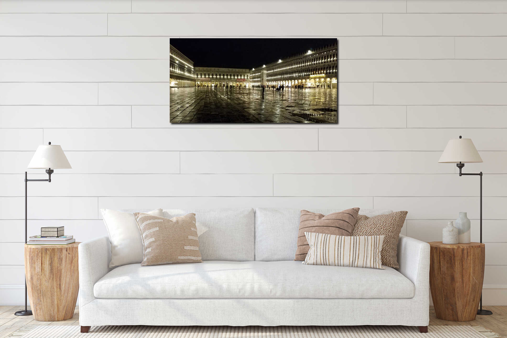Nighttime view of San Marco Plaza in Venice, Italy interior mockup