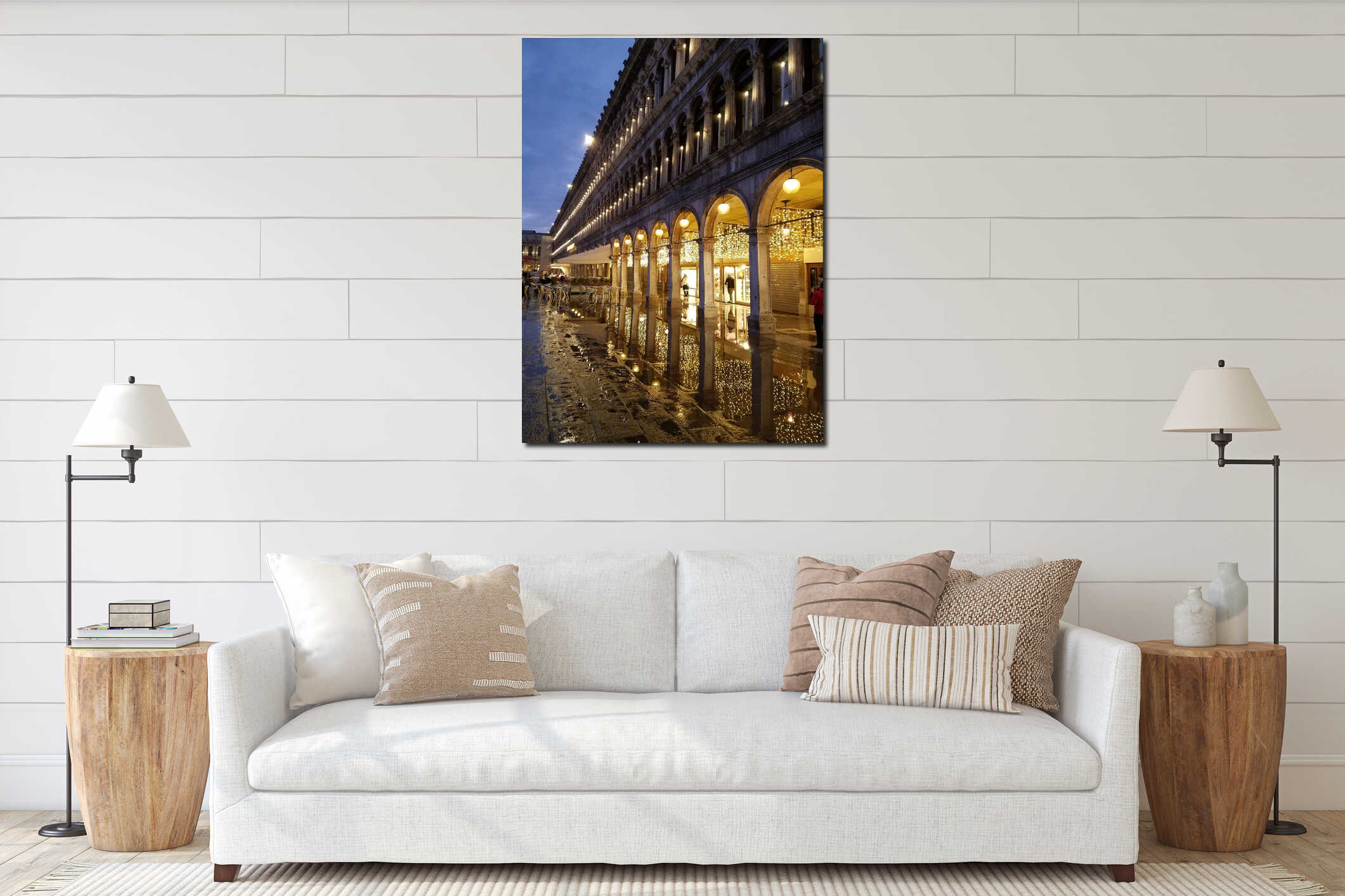 Nighttime view of San Marco Plaza in Venice, Italy interior mockup