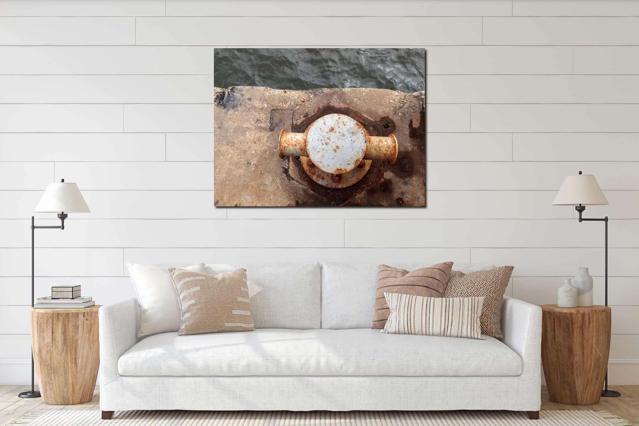 mooring at the berth by the river in the port, fixing ropes for parking interior mockup