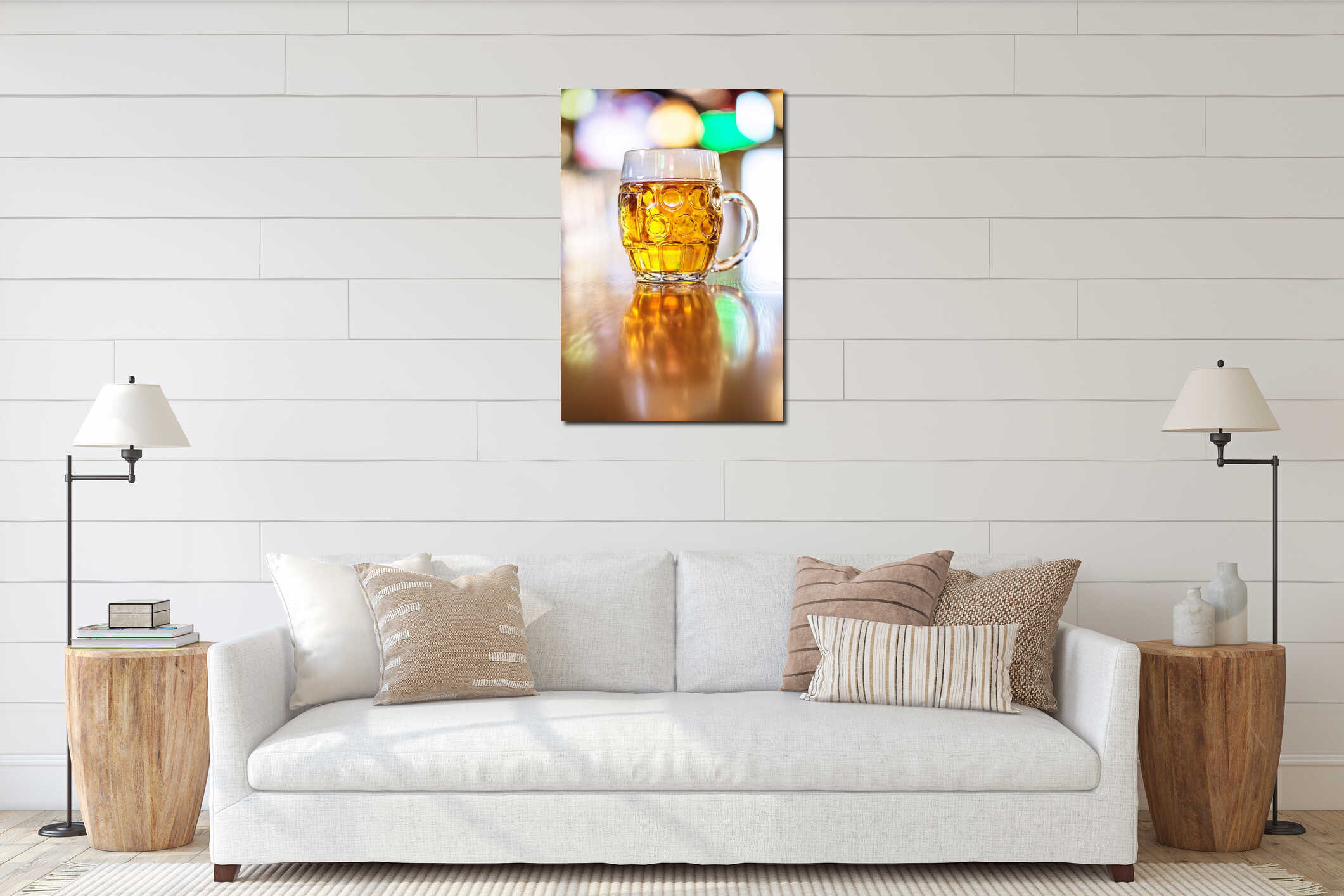 Glass of beer in pub, hand of bartender pouring a large lager beer in tap, the beer taps in a pub interior mockup