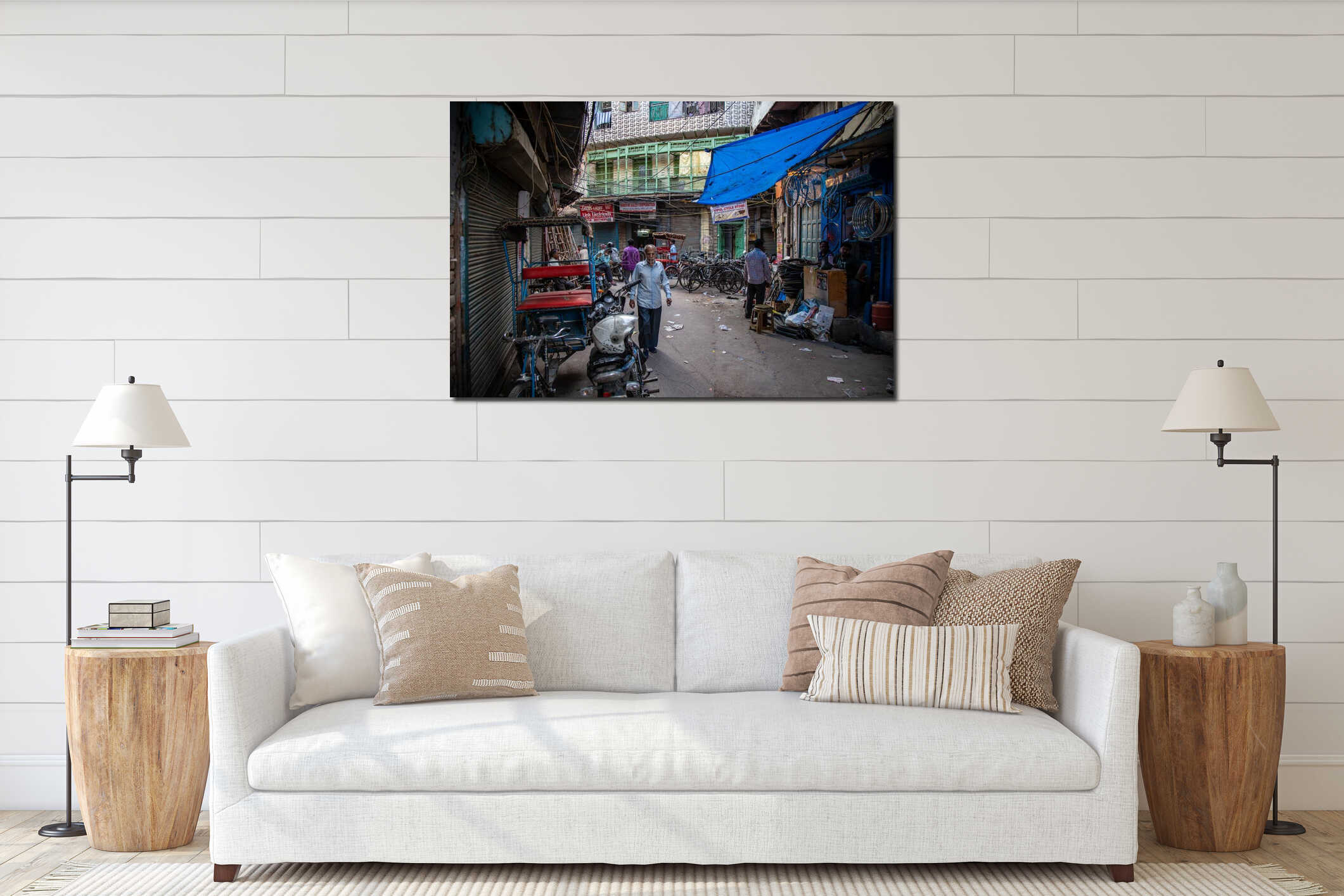 Crowd of people Life at New Delhi city center from old Delhi area interior mockup