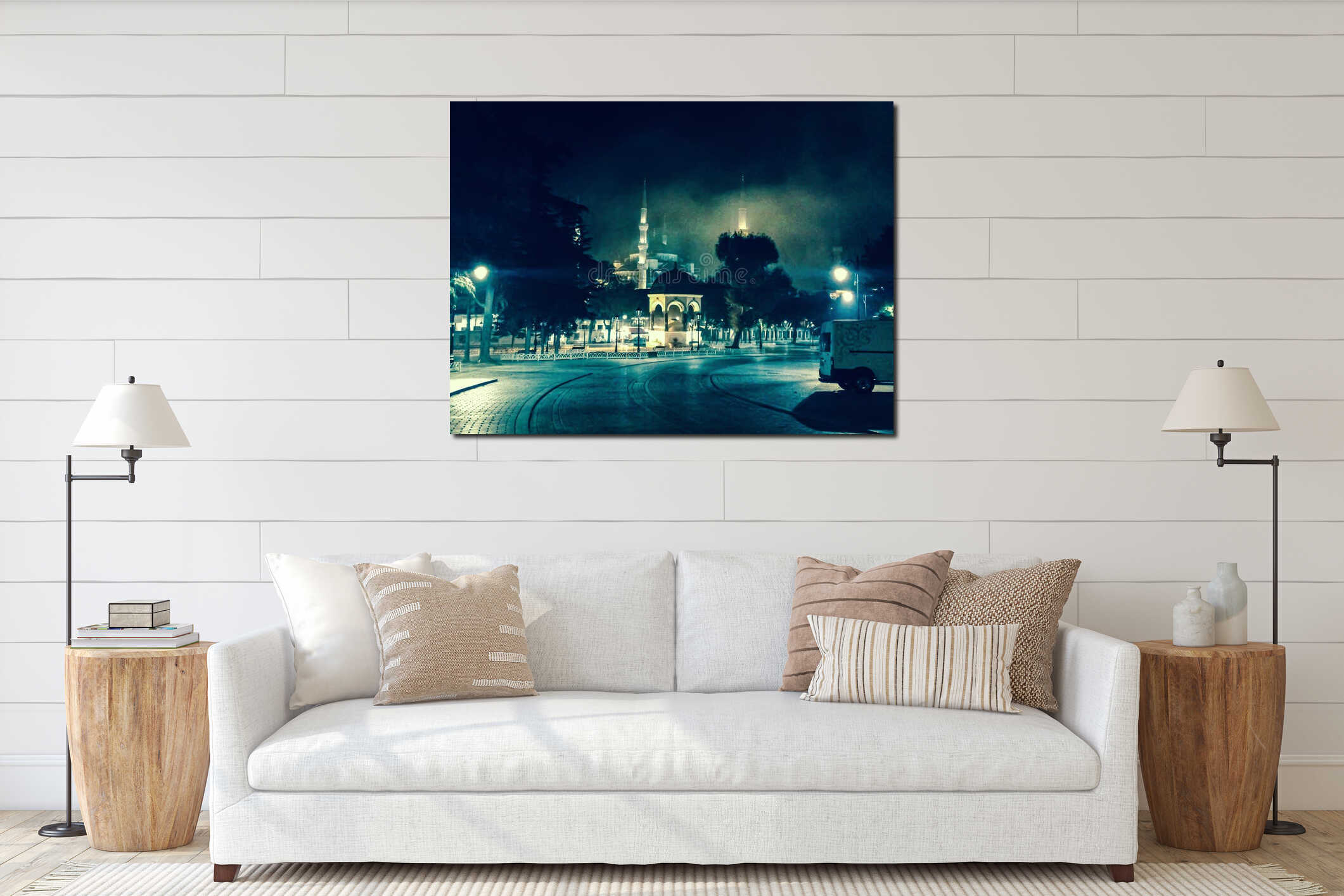 Foggy Night Istanbul Sultanahmet Mosque interior mockup