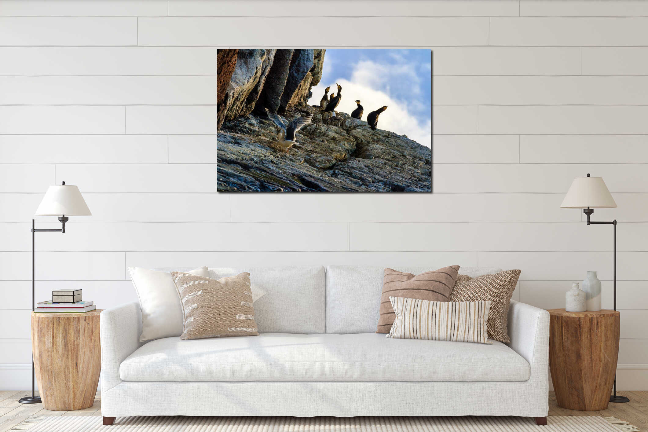 Habitat of seagulls and cormorants Barents sea, Arctic ocean, Kola Peninsula, Russia interior mockup