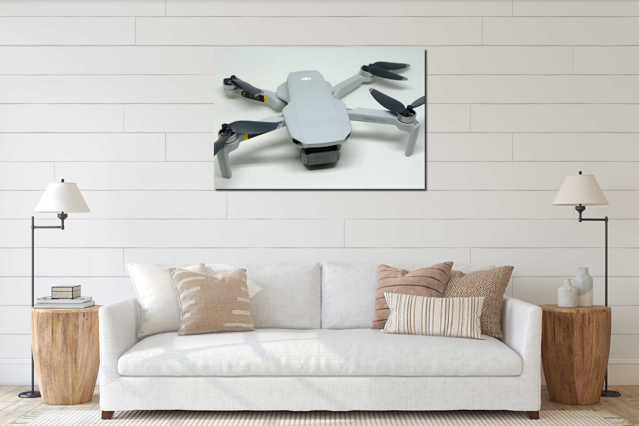 ISTANBUL, TURKEY - March 30 2020. DJI Mavic Mini Drone isolated White Background interior mockup