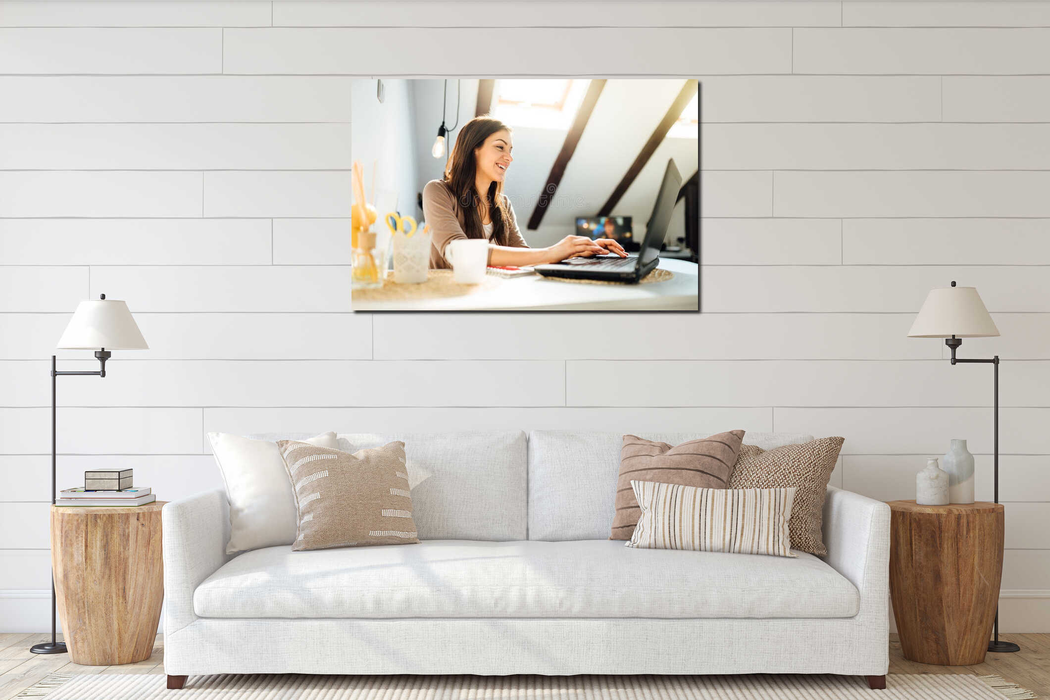 Business woman working from home on laptop computer.Checking email.Working from distance.Online business career.Writer editor. interior mockup