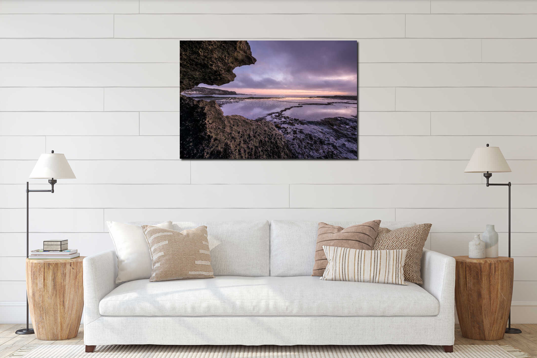 A beautiful moody and calm seascape taken at sunrise interior mockup