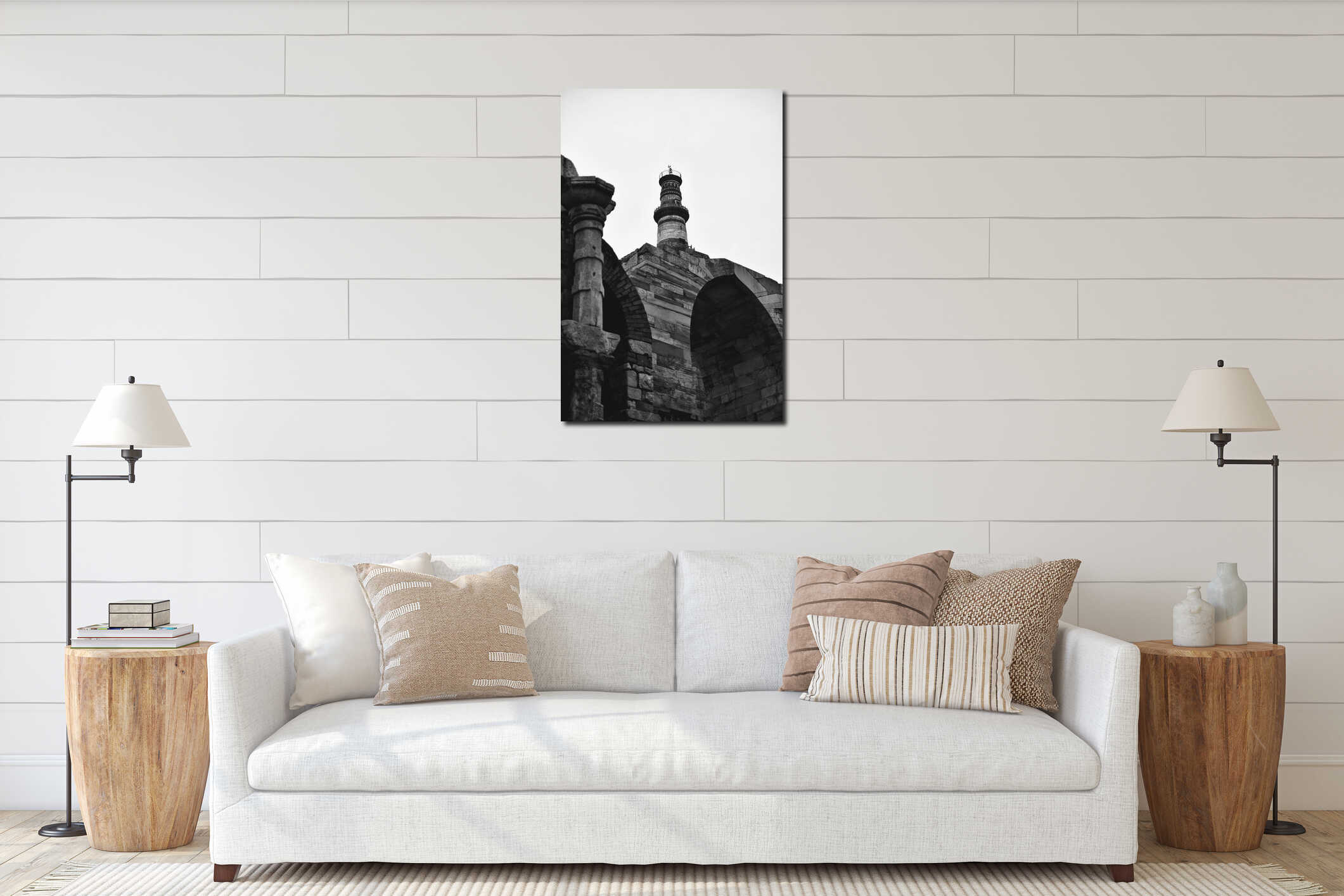 Qutub Minar New Delhi, India, The tallest minaret in India is a marble and red sandstone tower that represents the beginning of Mu interior mockup