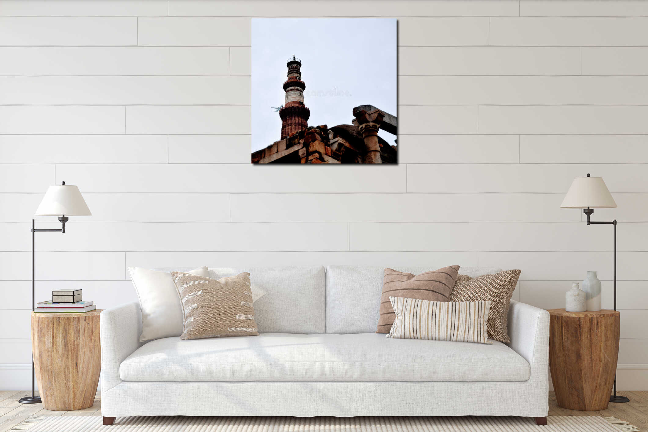 Qutub Minar New Delhi, India, The tallest minaret in India is a marble and red sandstone tower that represents the beginning of Mu interior mockup