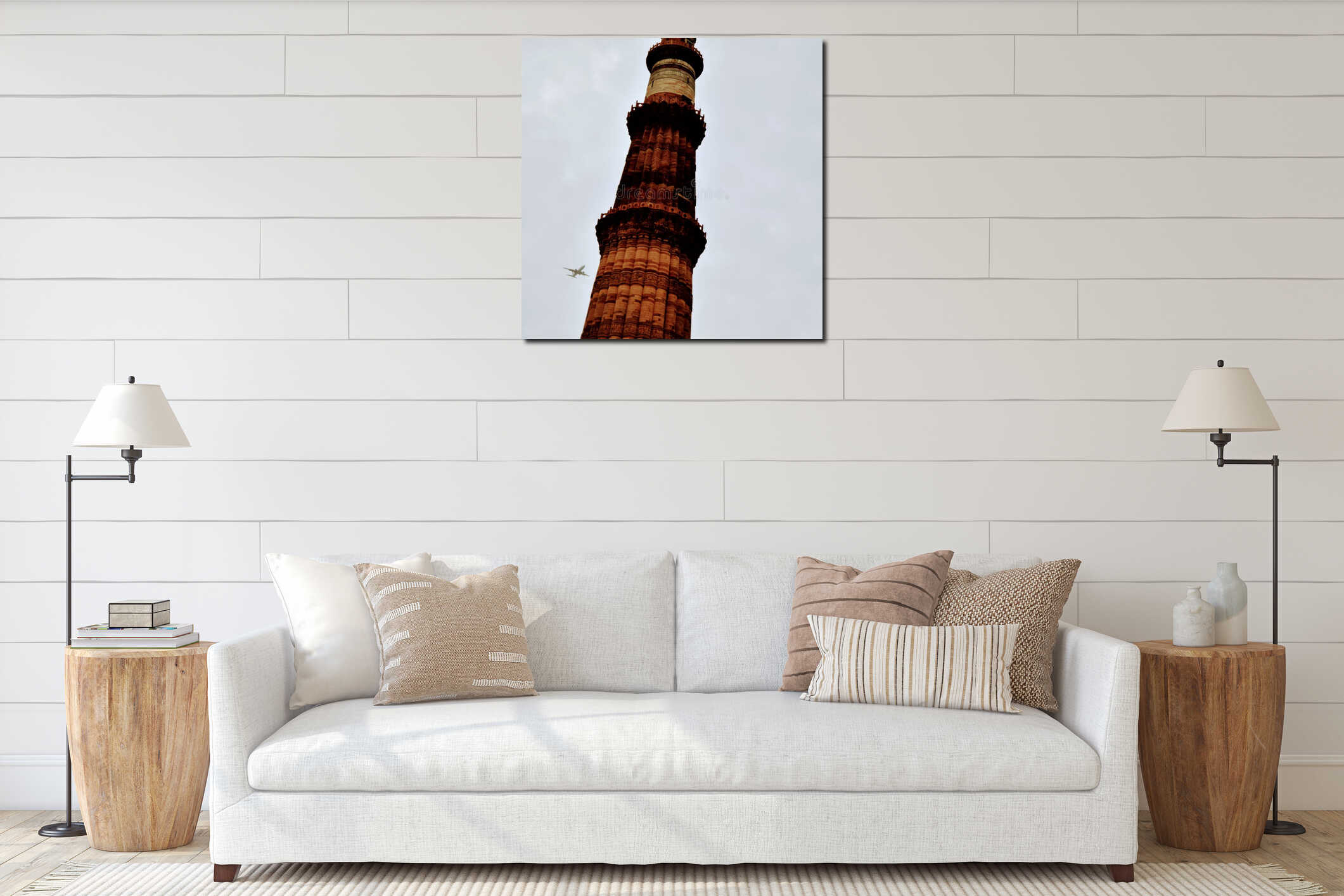 Qutub Minar New Delhi, India, The tallest minaret in India is a marble and red sandstone tower that represents the beginning of Mu interior mockup