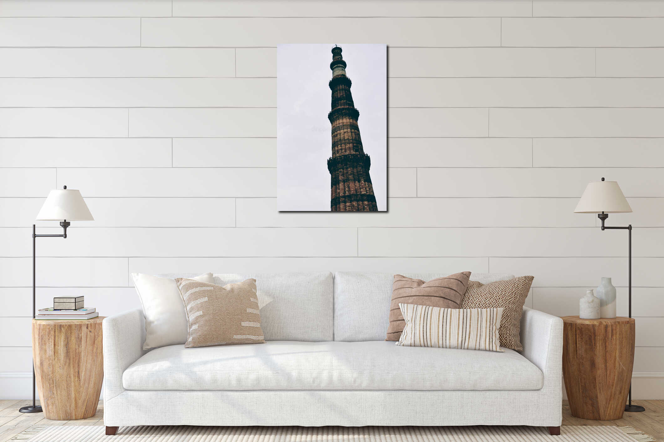 Qutub Minar New Delhi, India, The tallest minaret in India is a marble and red sandstone tower that represents the beginning of Mu interior mockup