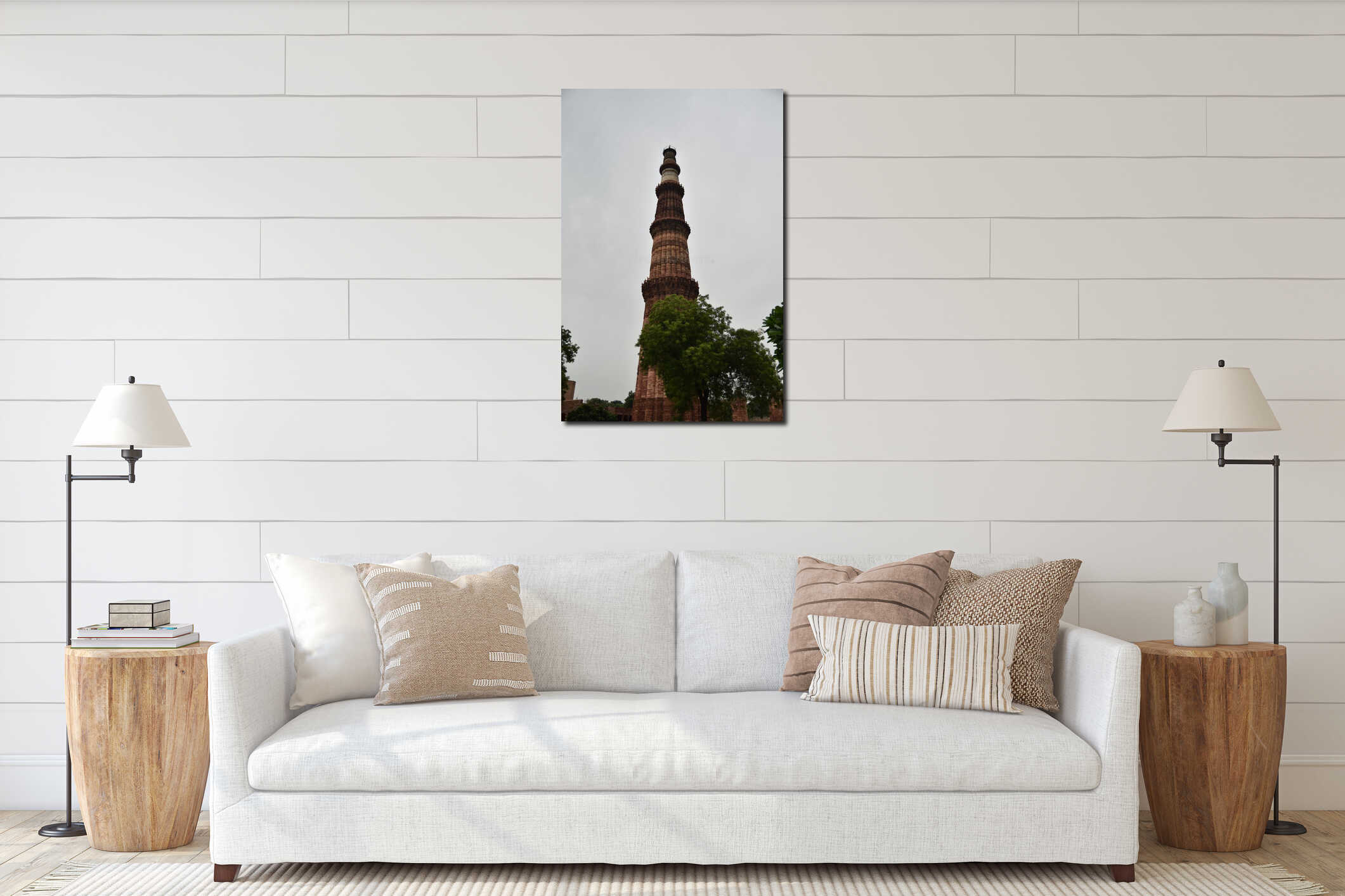 Qutub Minar New Delhi, India, The tallest minaret in India is a marble and red sandstone tower that represents beginning of era interior mockup