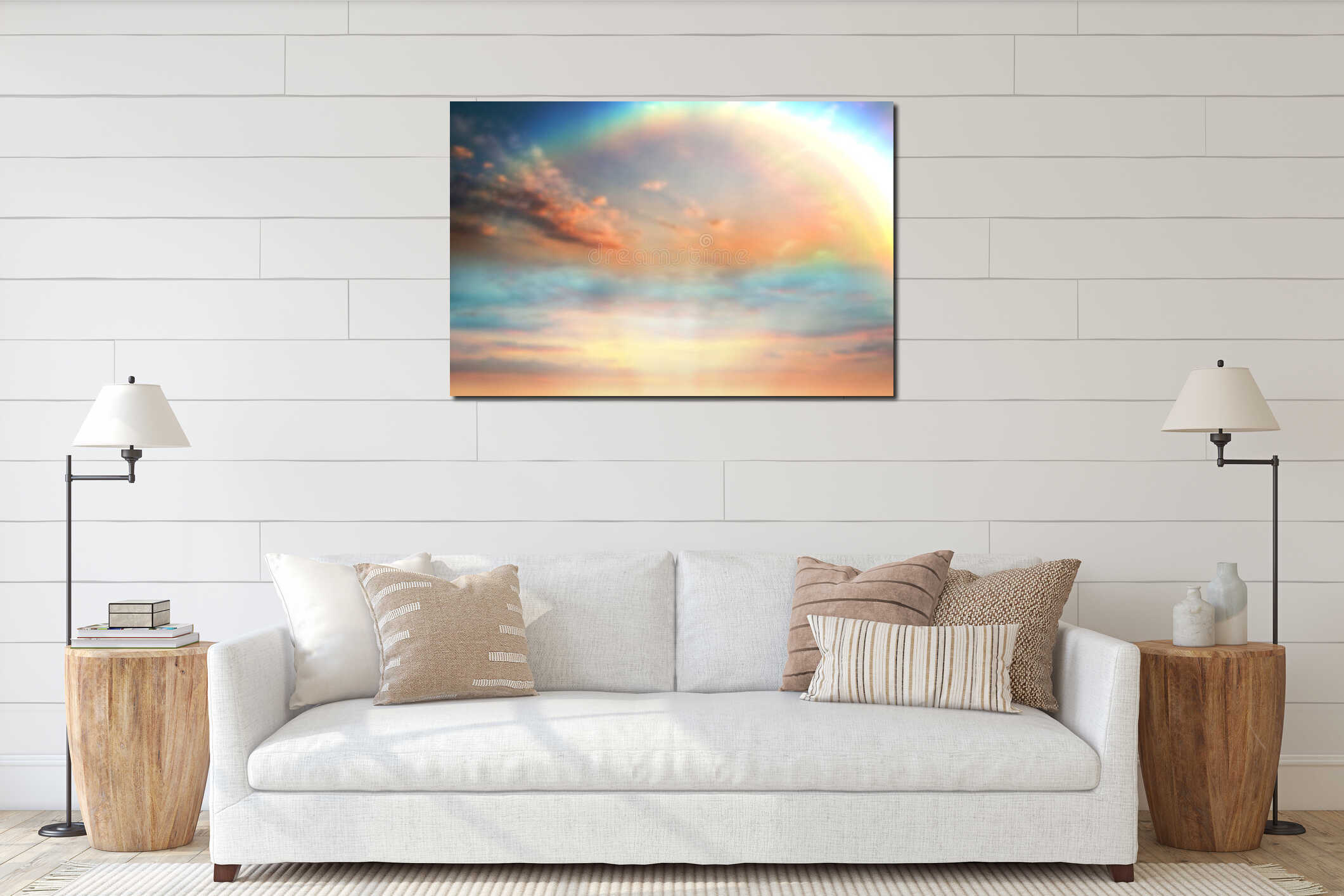 sky and sunset colorful rainbow colors blue pink yellow clouds skyline landscape background summer nature landscape interior mockup