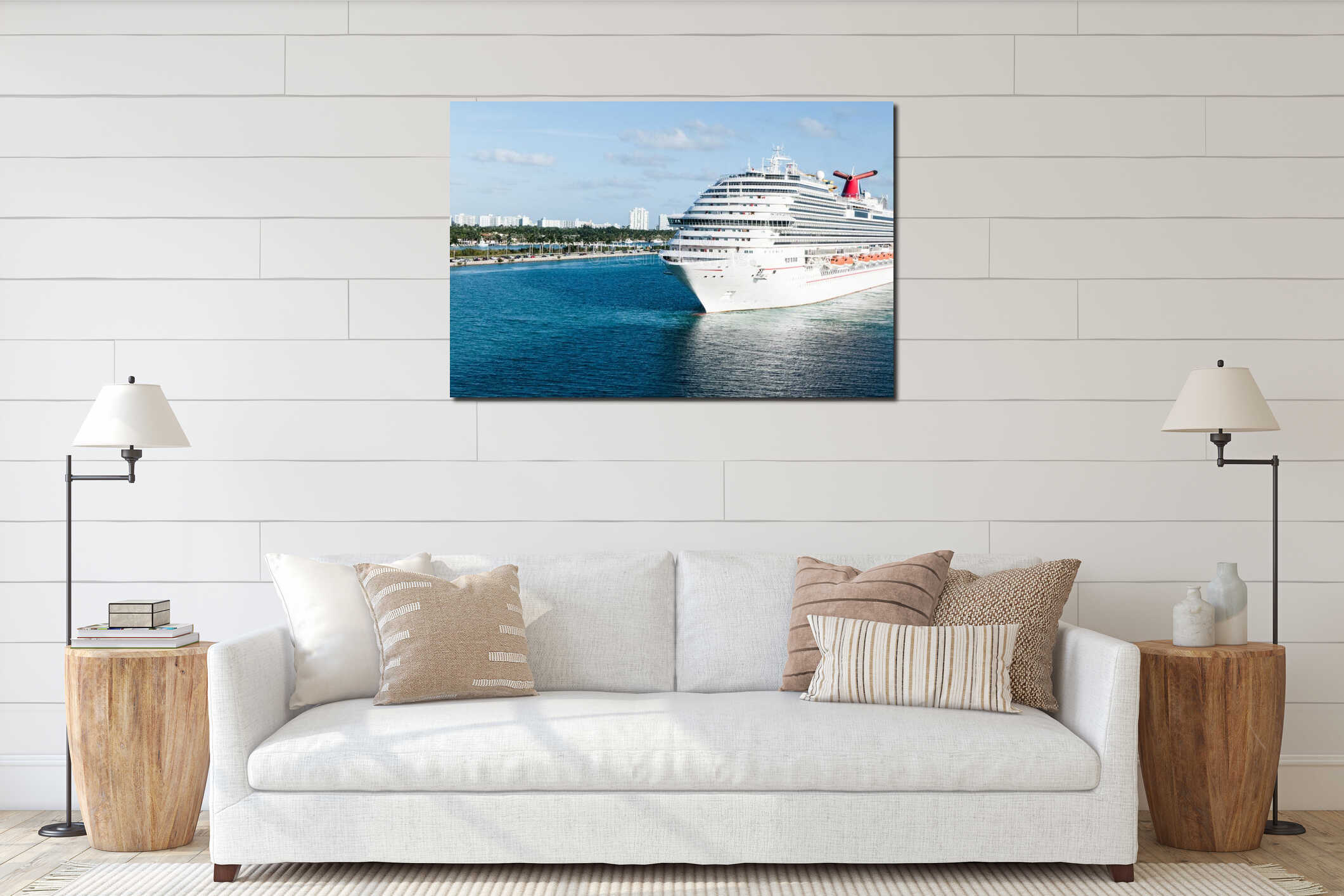 Large Cruise Ship in Miami on a clear blue day interior mockup