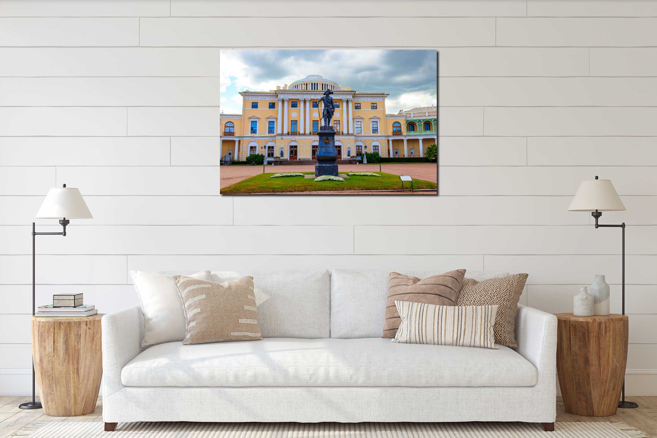 Monument to emperor Paul the First in front of Pavlovsk Palace, Russia interior mockup