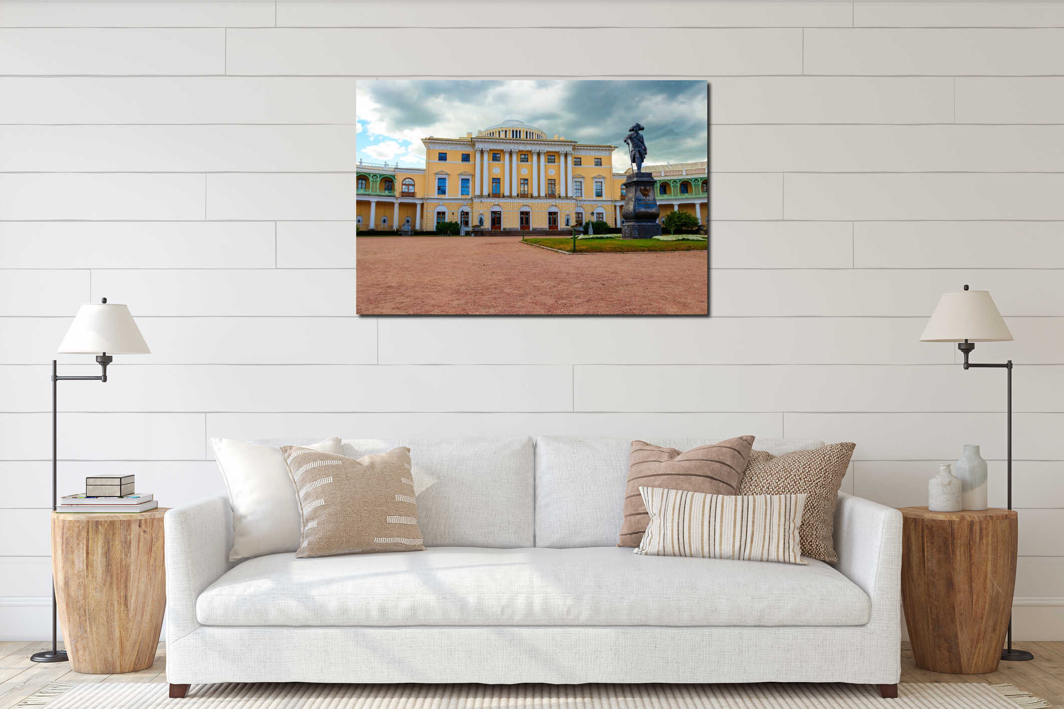 Monument to emperor Paul the First in front of Pavlovsk Palace, Russia interior mockup