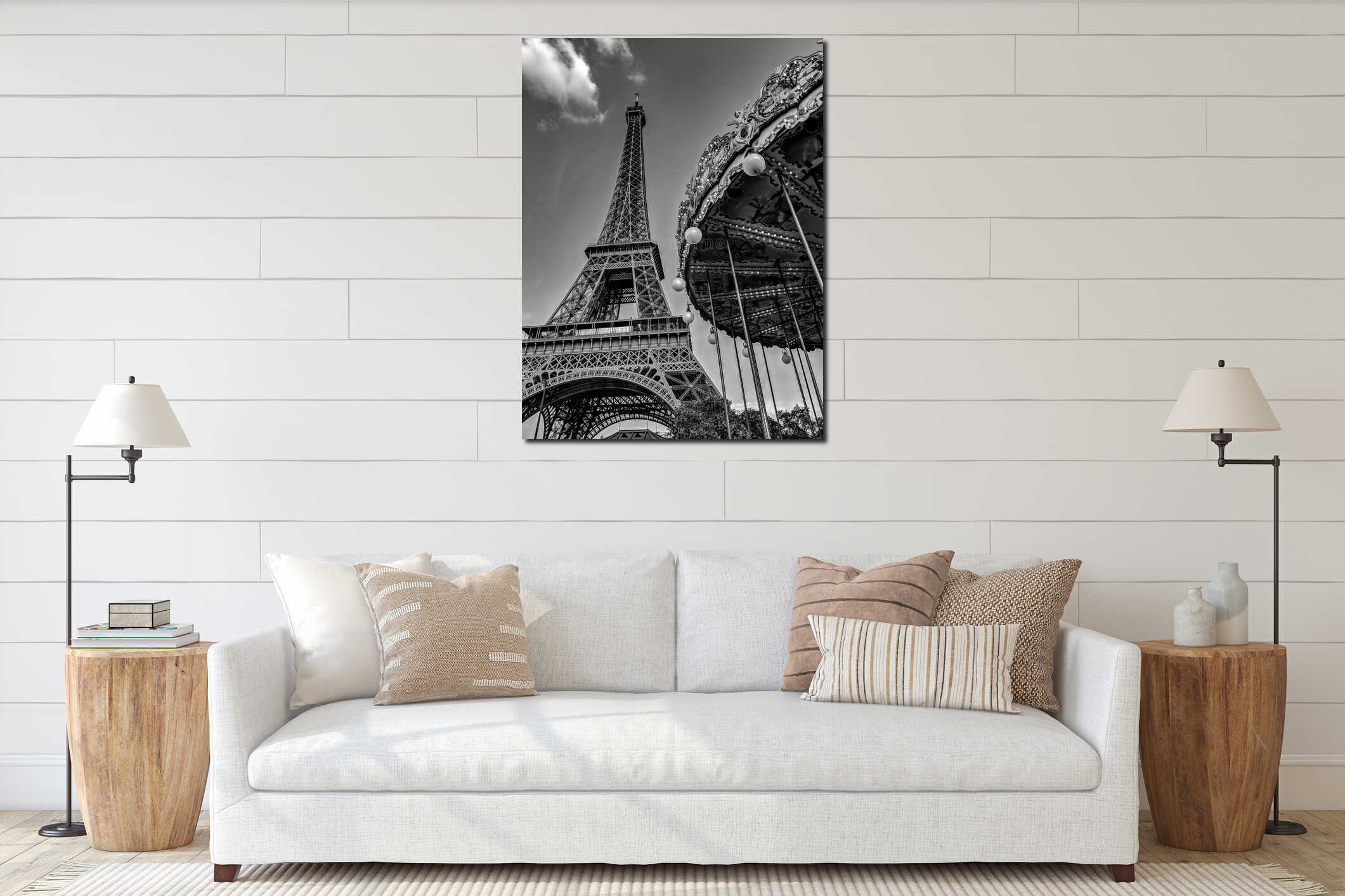 Black and White Photography of Carousel near The Eiffel Tower interior mockup