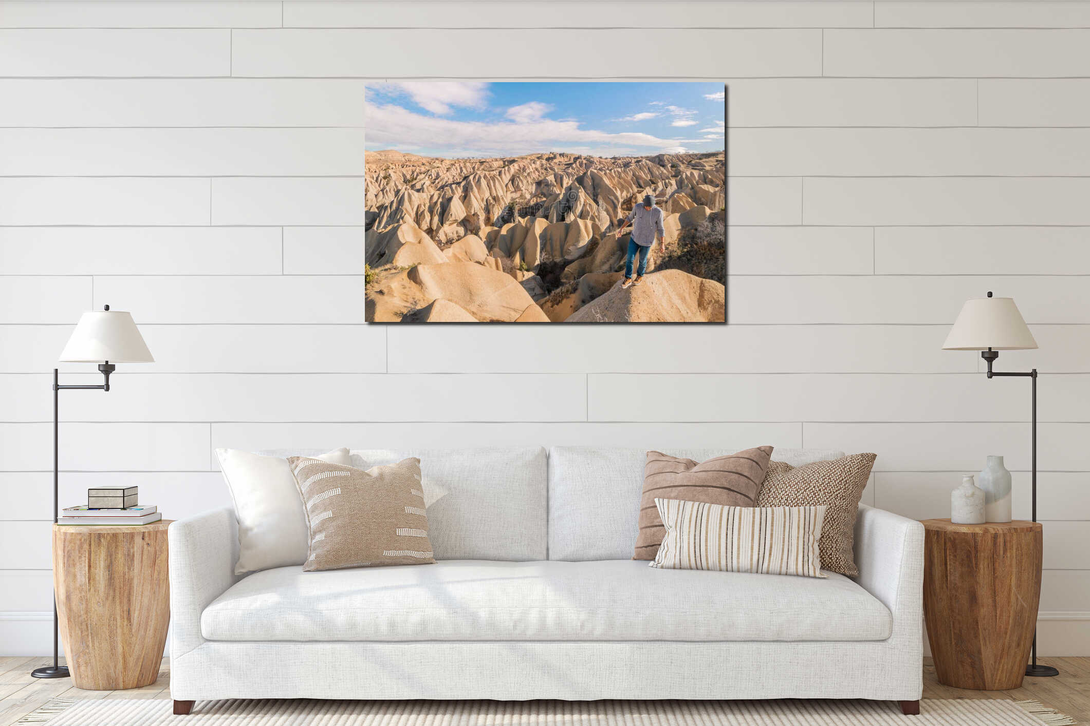 Person is enjoying travelling interior mockup