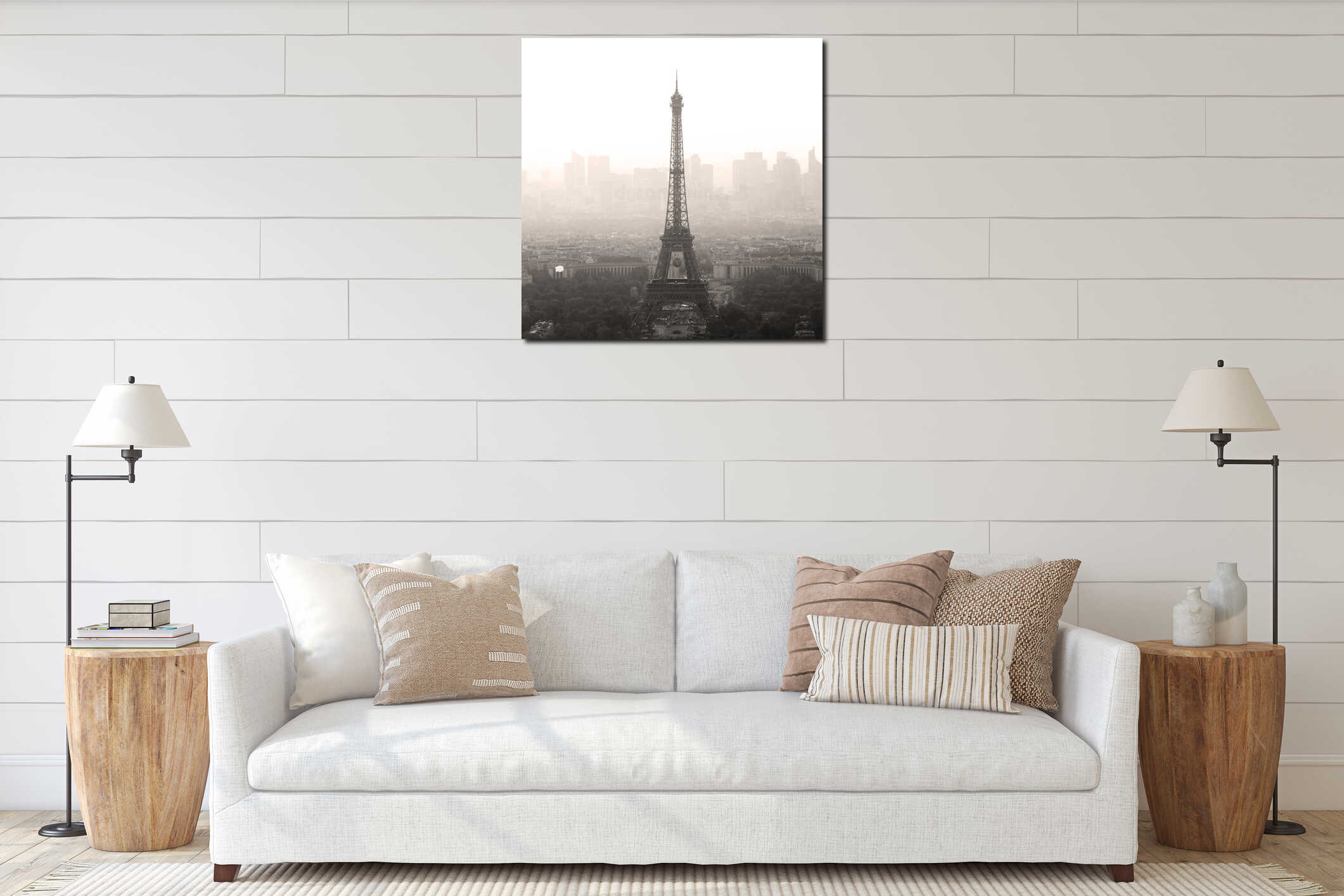 Aerial view of Paris city at sunset. interior mockup