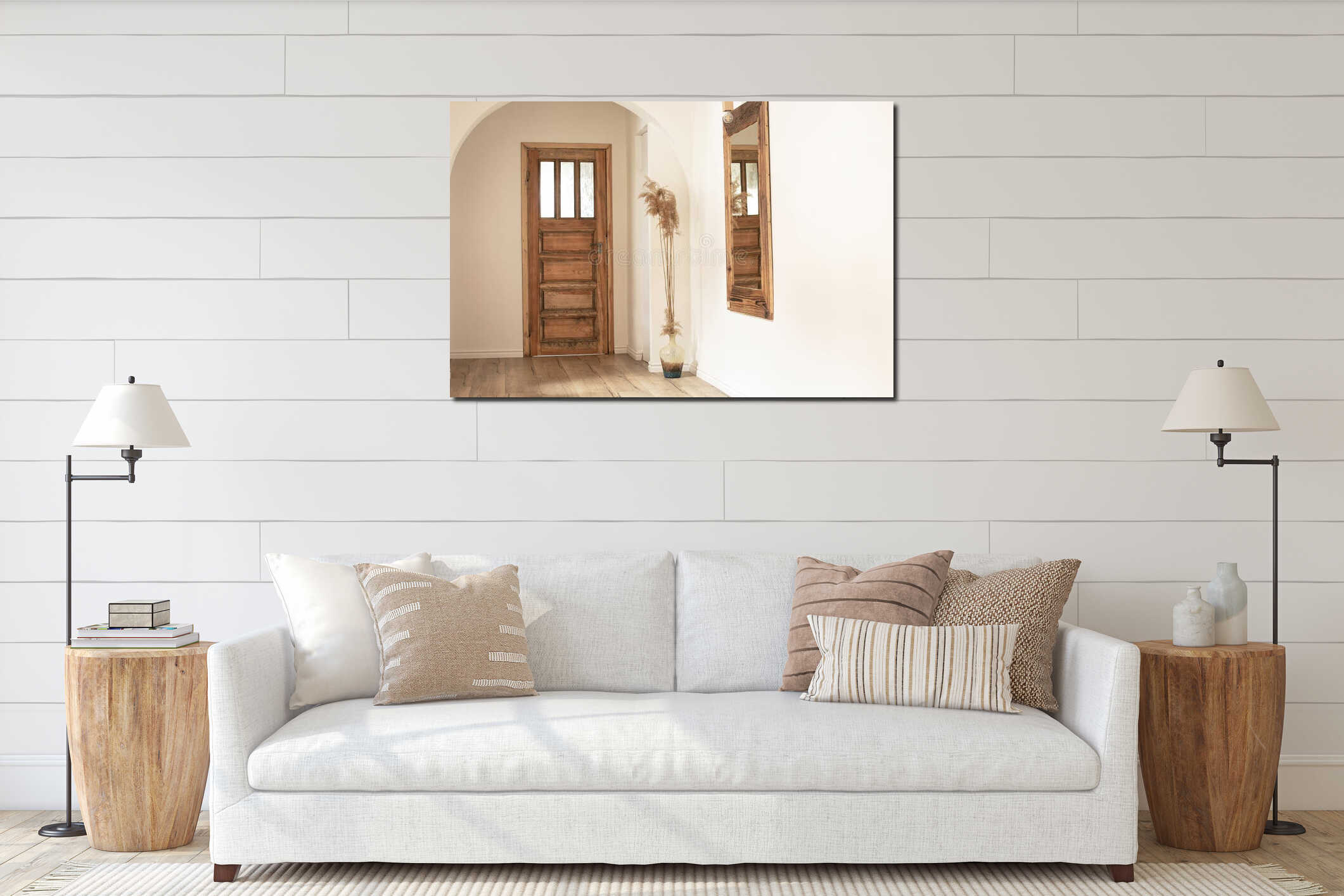 Beautiful boho interior of hallway interior mockup